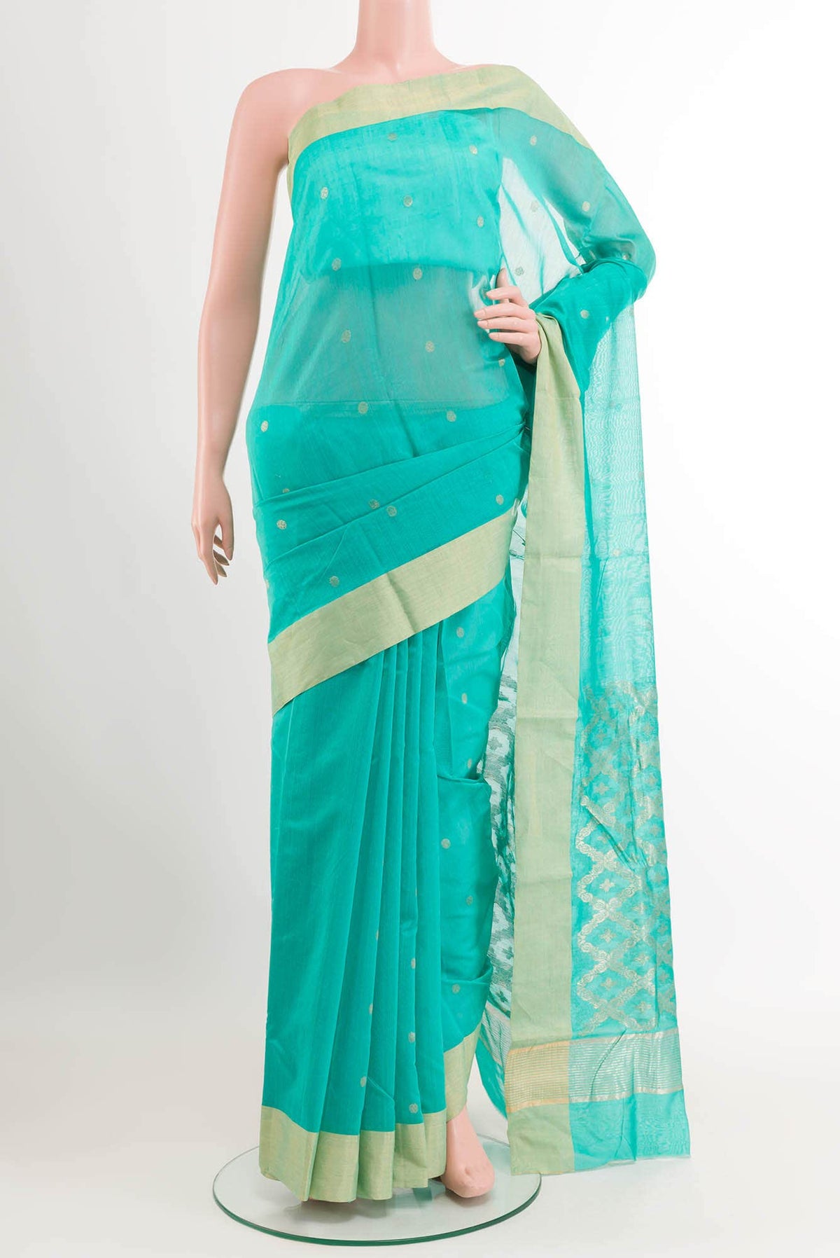 Turquoise Chanderi Silk Cotton Saree