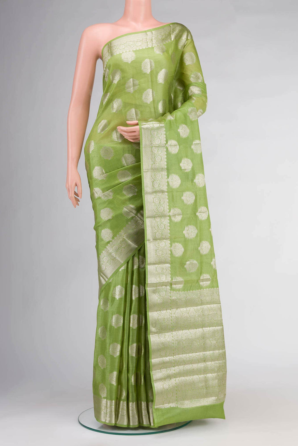 Green Banarasi Tussar Silk Saree