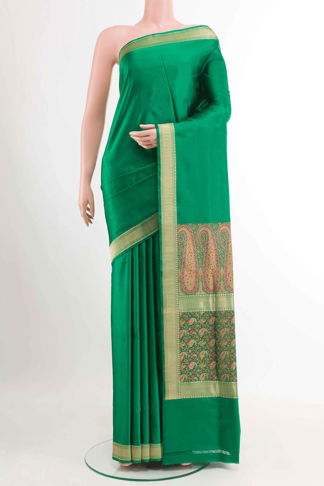 Green Banarasi Tanchoi Silk Saree