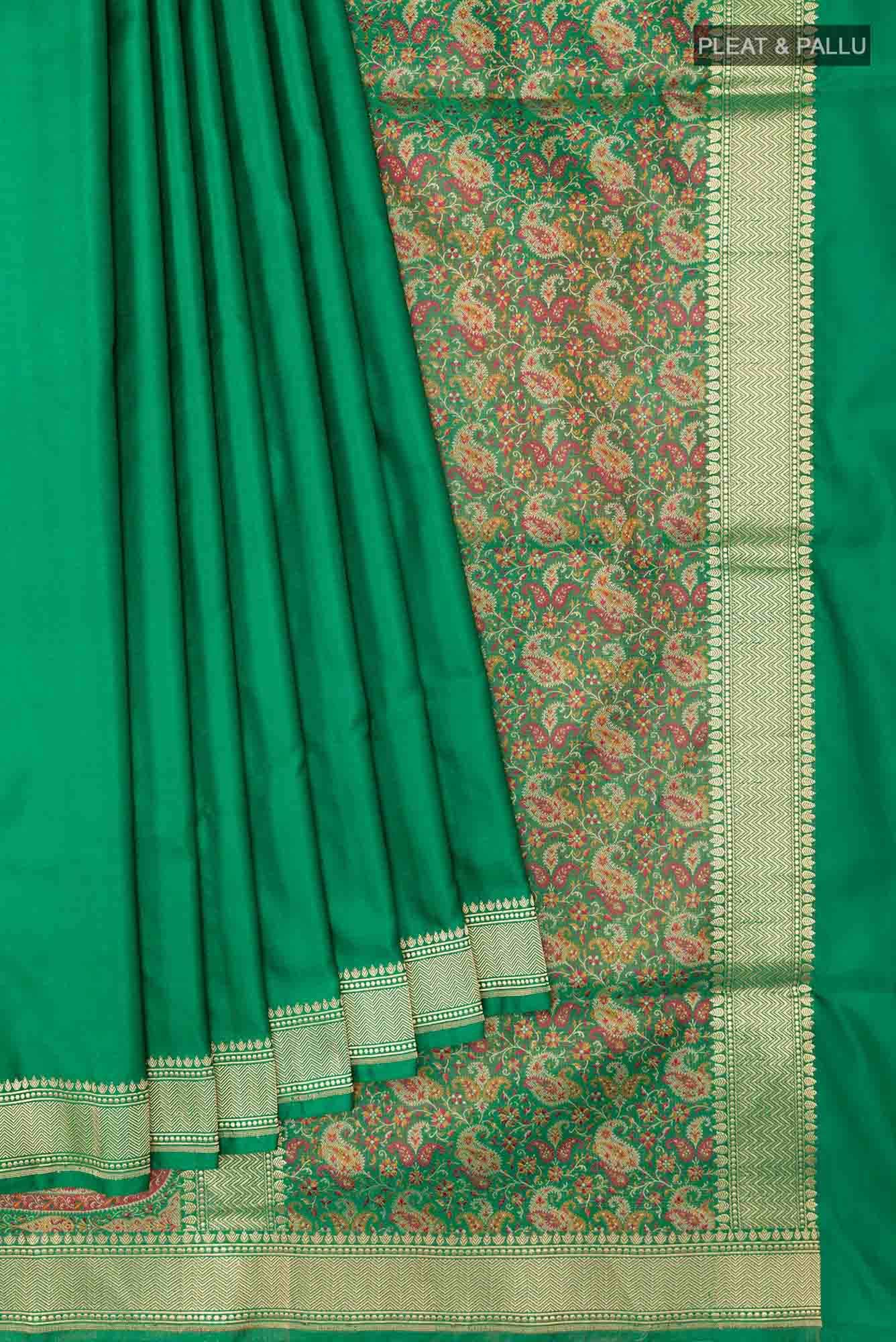 Green Banarasi Tanchoi Silk Saree