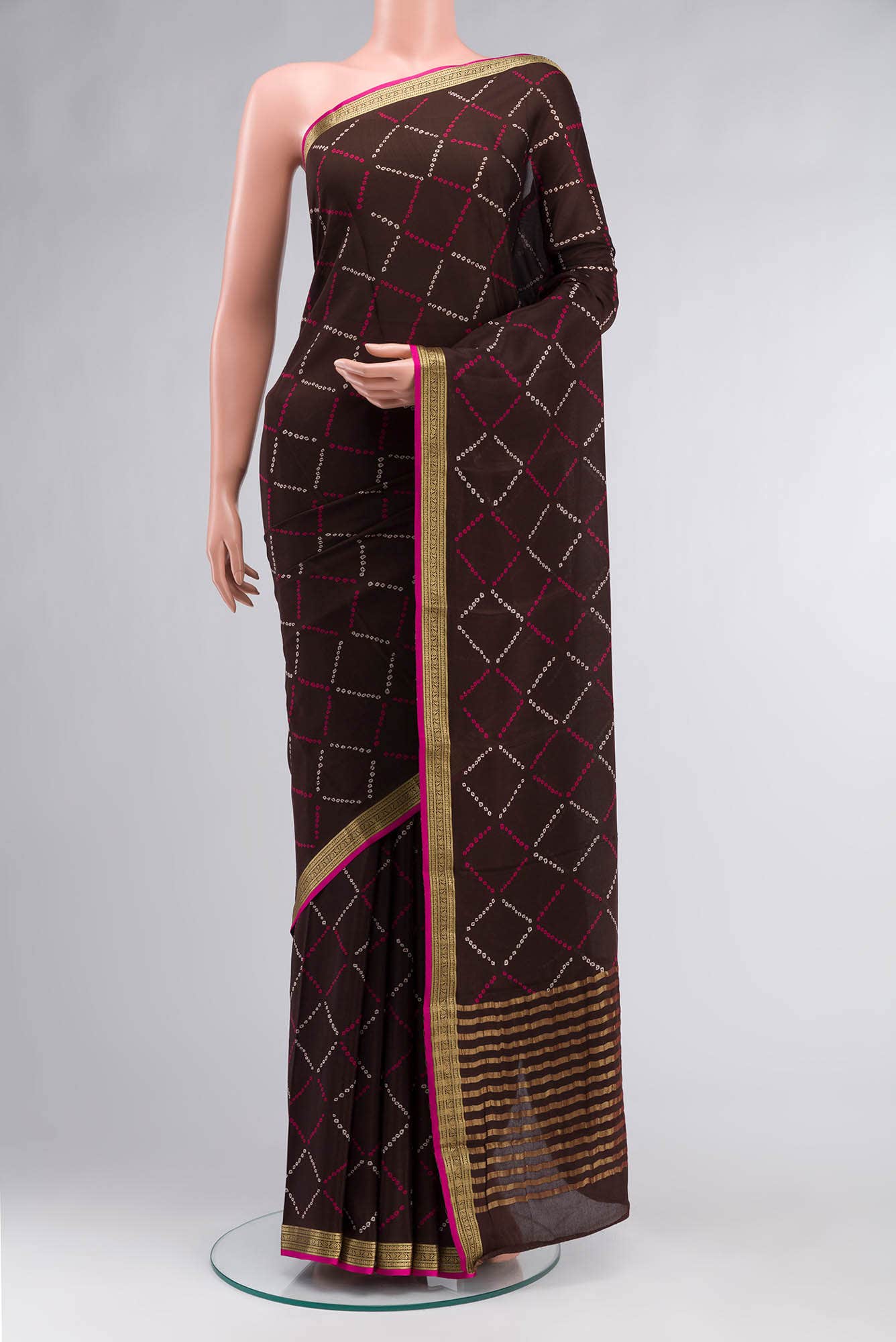 Brown Mysore Crepe Saree