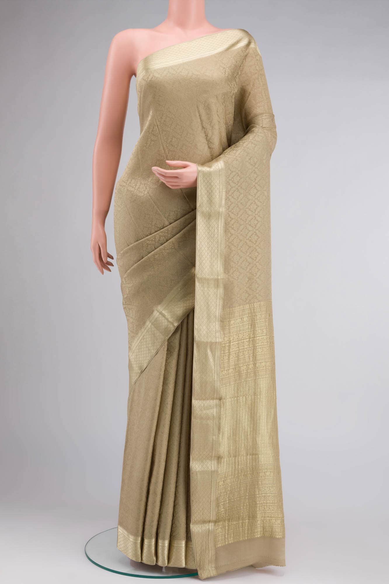 Beige Mysore Crepe Saree