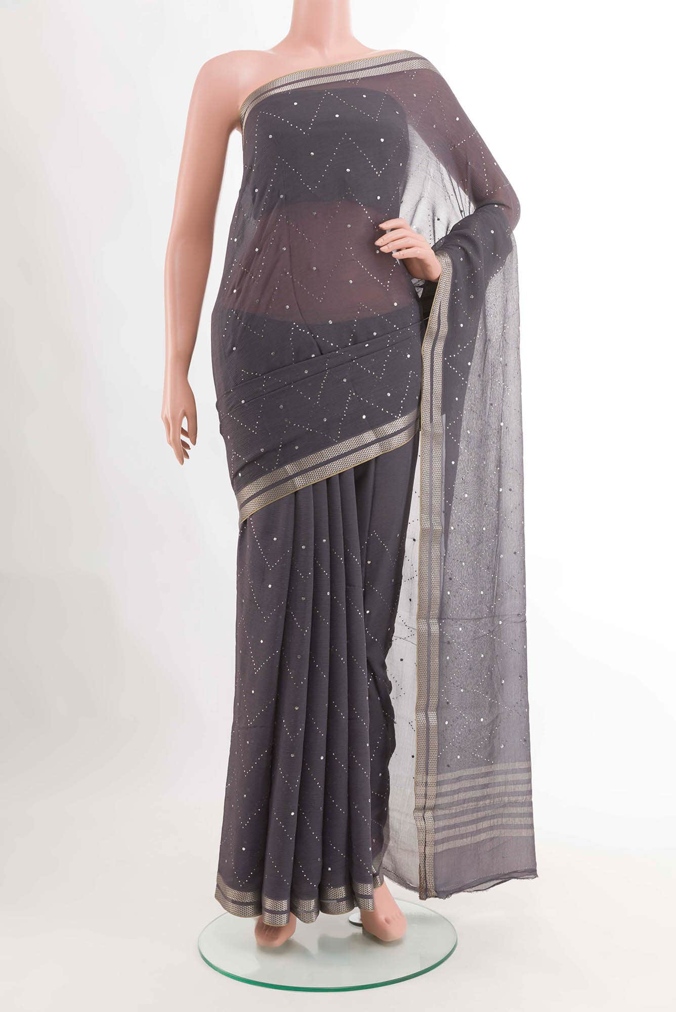 Grey Mysore Chiffon Saree