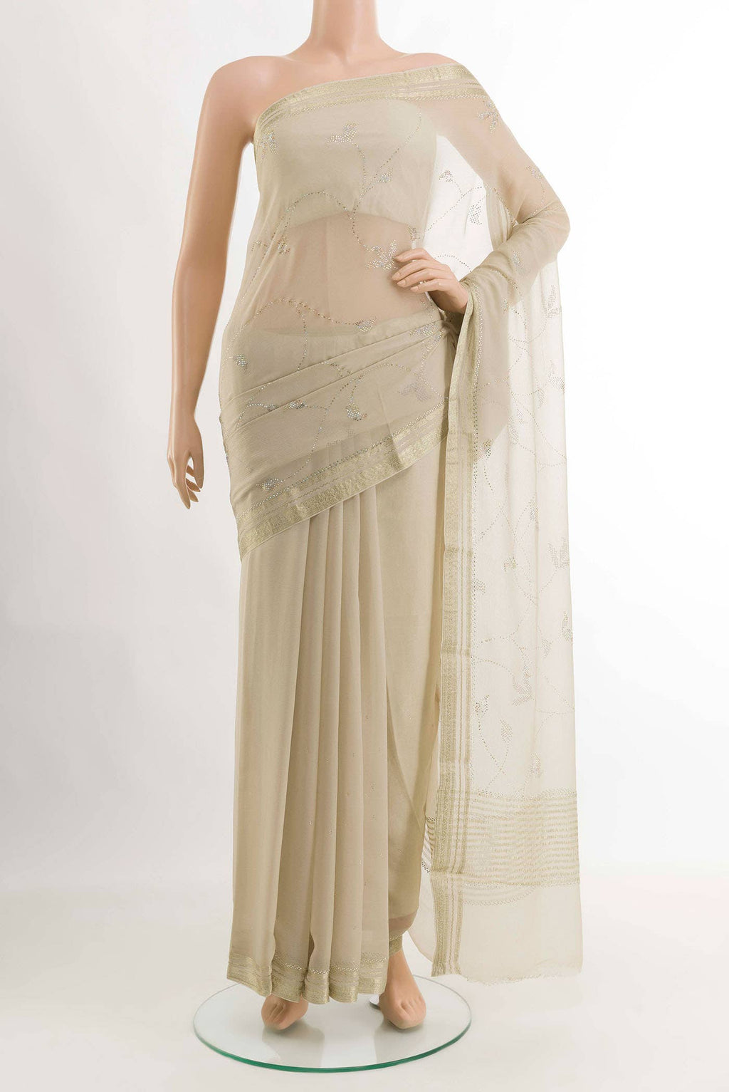 Cream Mysore Chiffon Saree