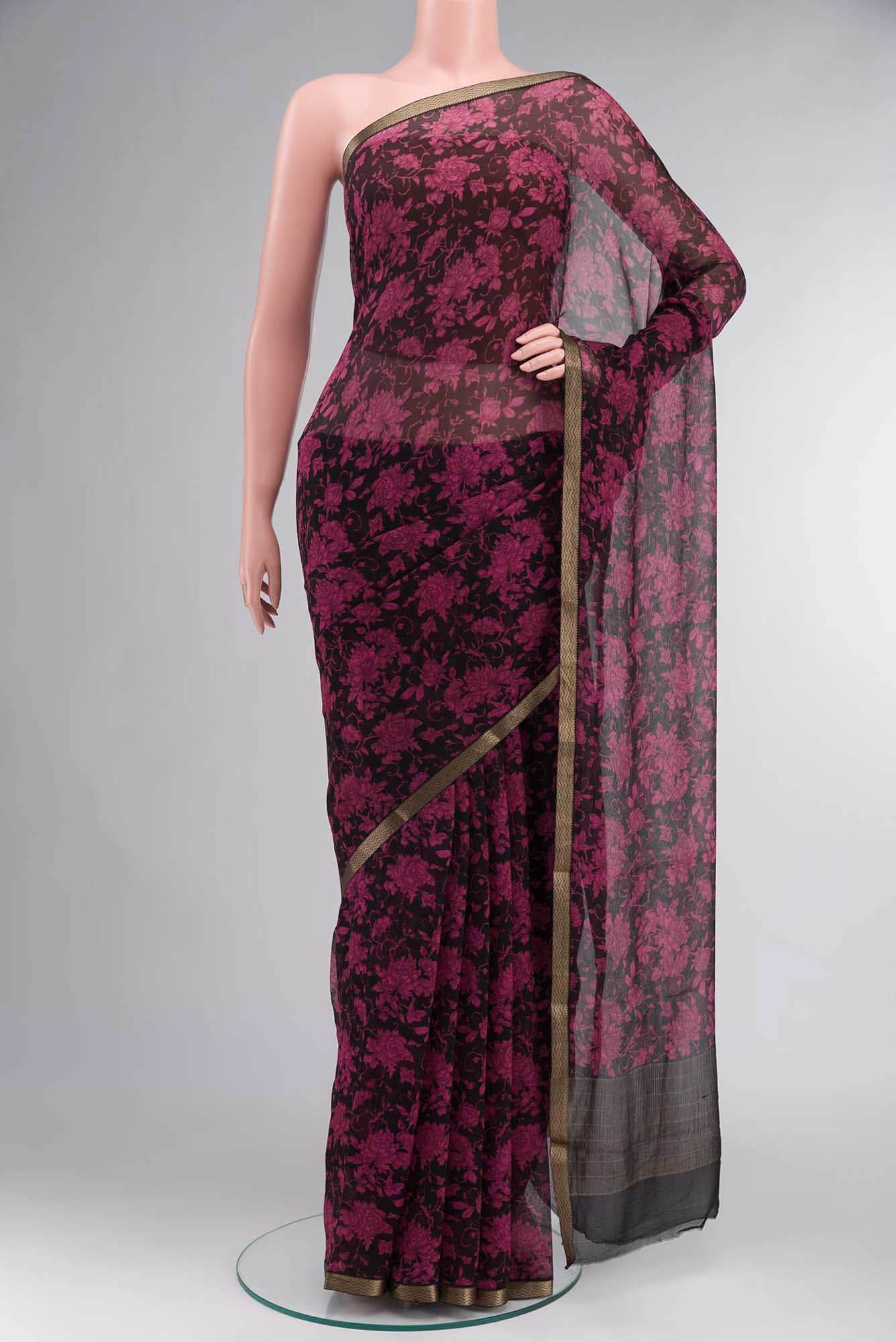 Black Mysore Chiffon Saree