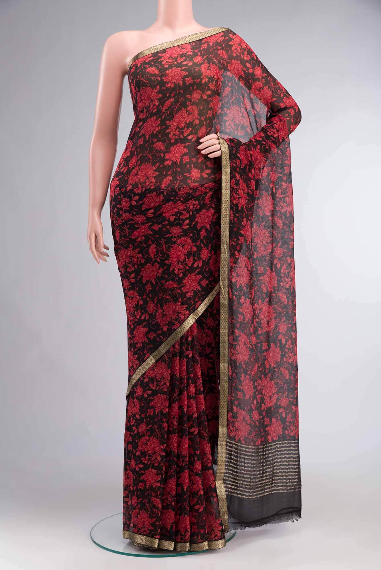 Black Mysore Chiffon Saree
