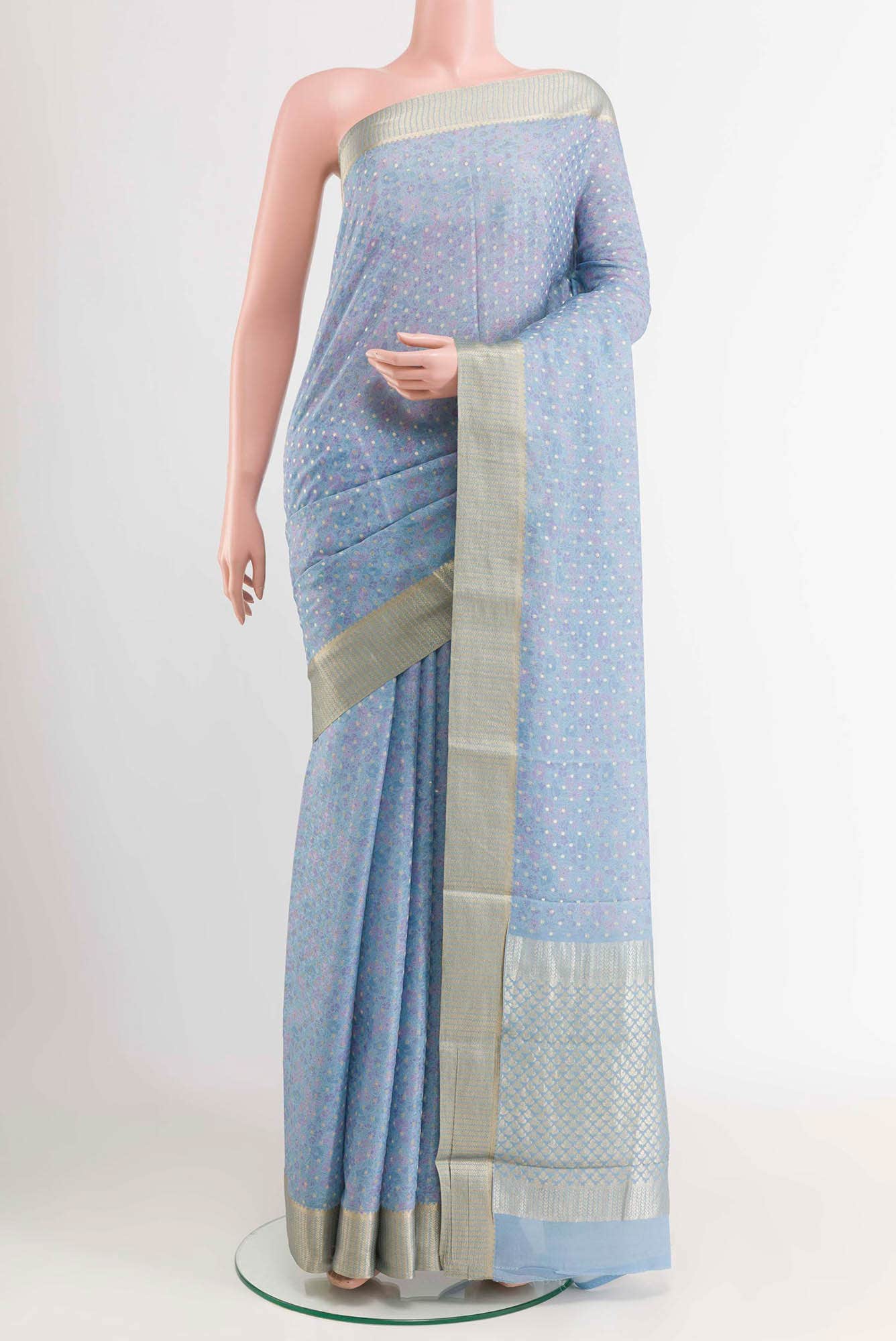 Blue Crepe Saree