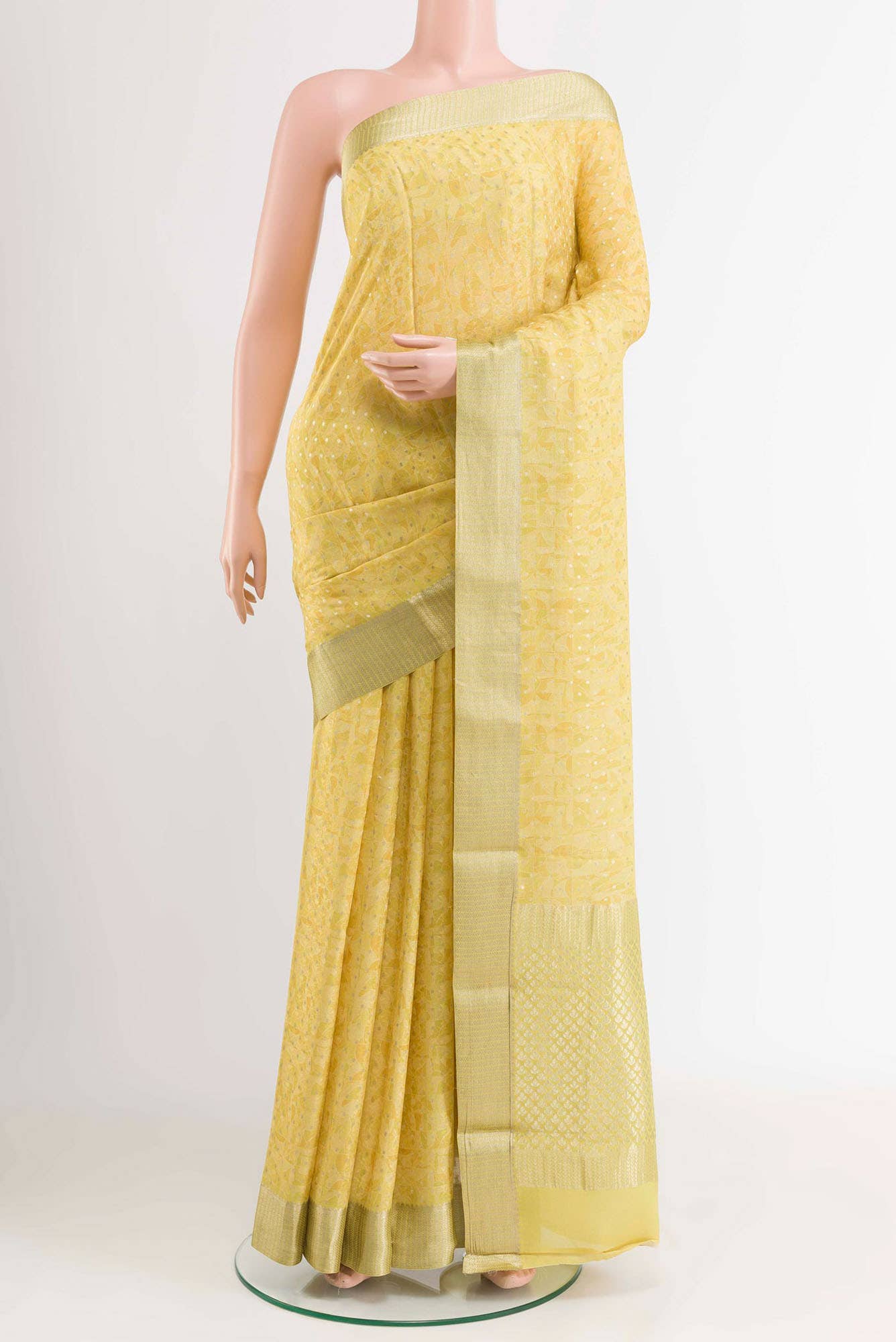 Yellow Crepe Saree
