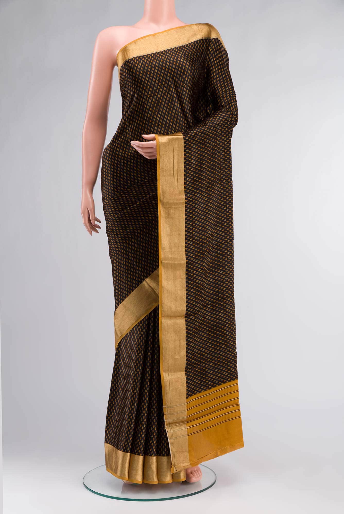 Black Satin Crepe Saree