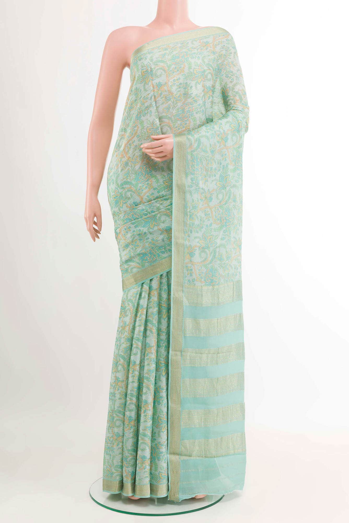 Light Blue Crepe Saree