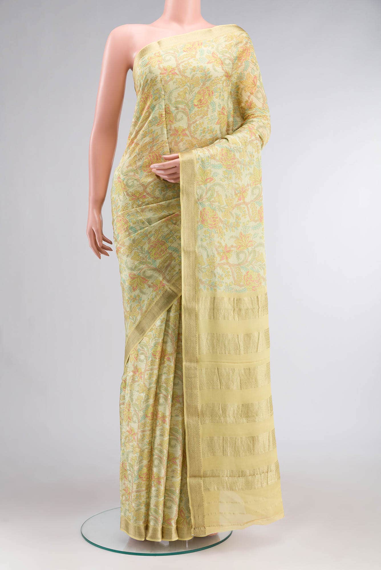 Yellow Mysore Crepe Saree