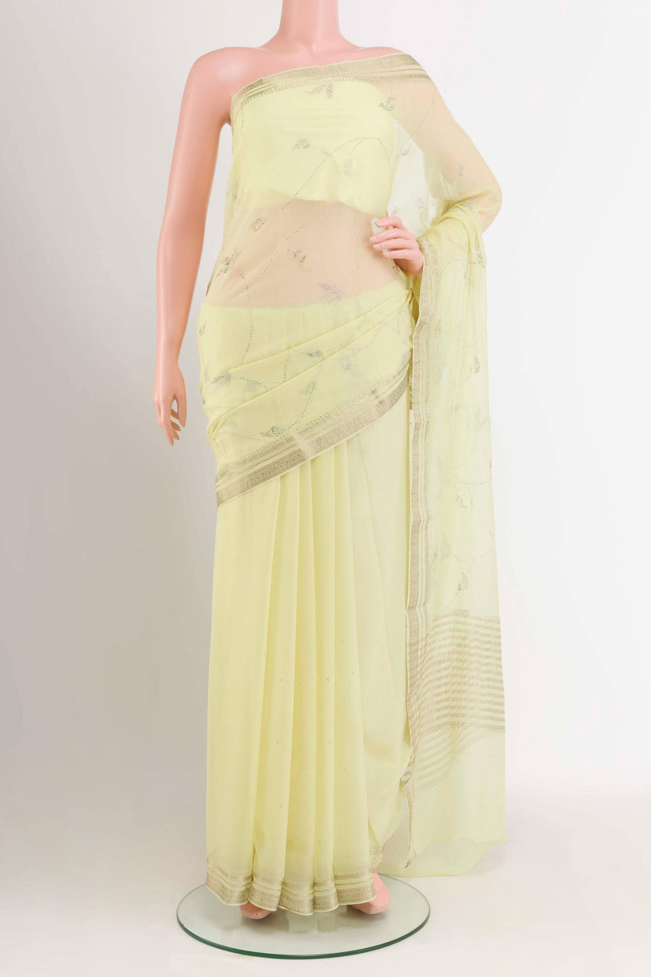 Lemon Yellow Chiffon Saree