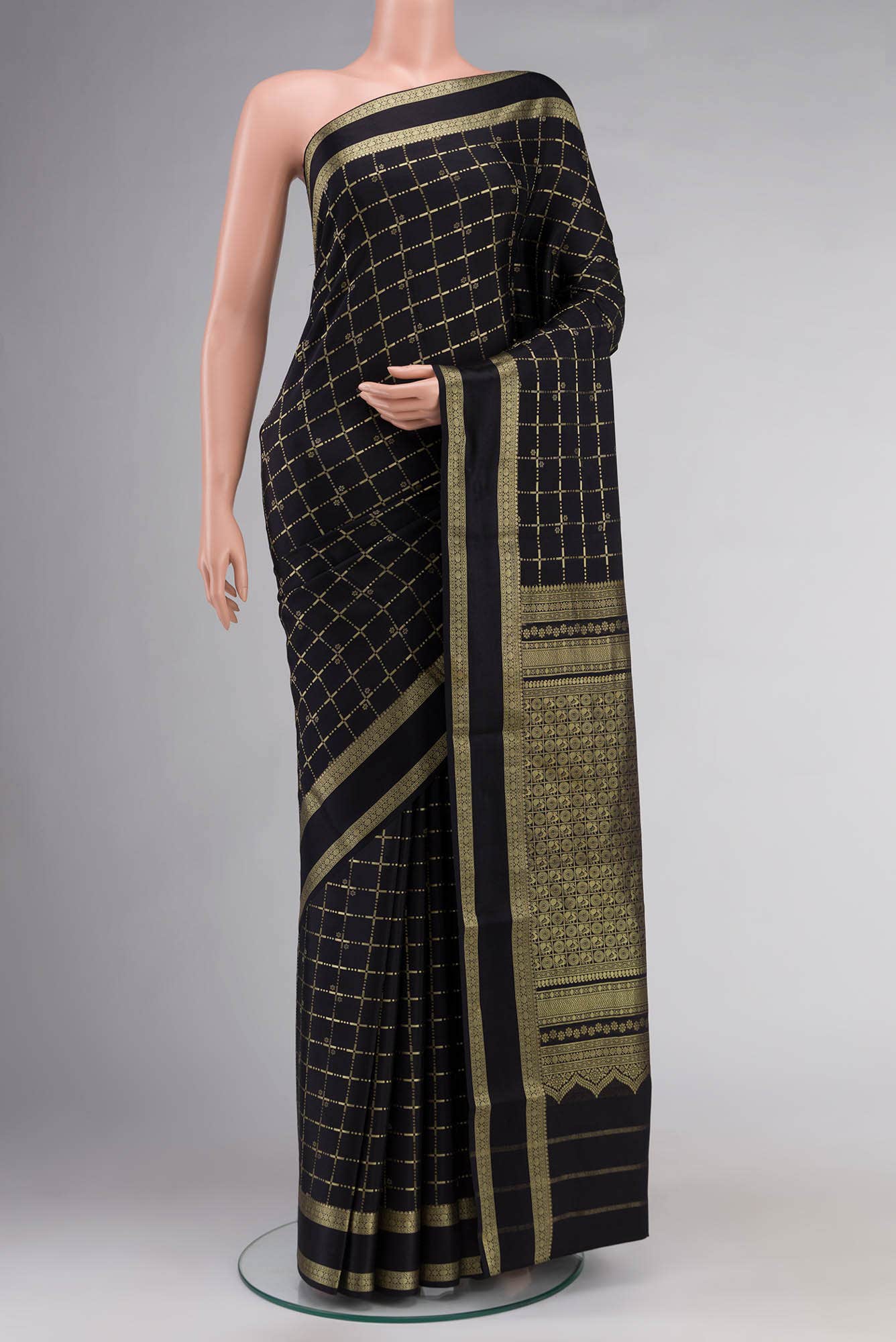 Black Mysore Crepe Saree