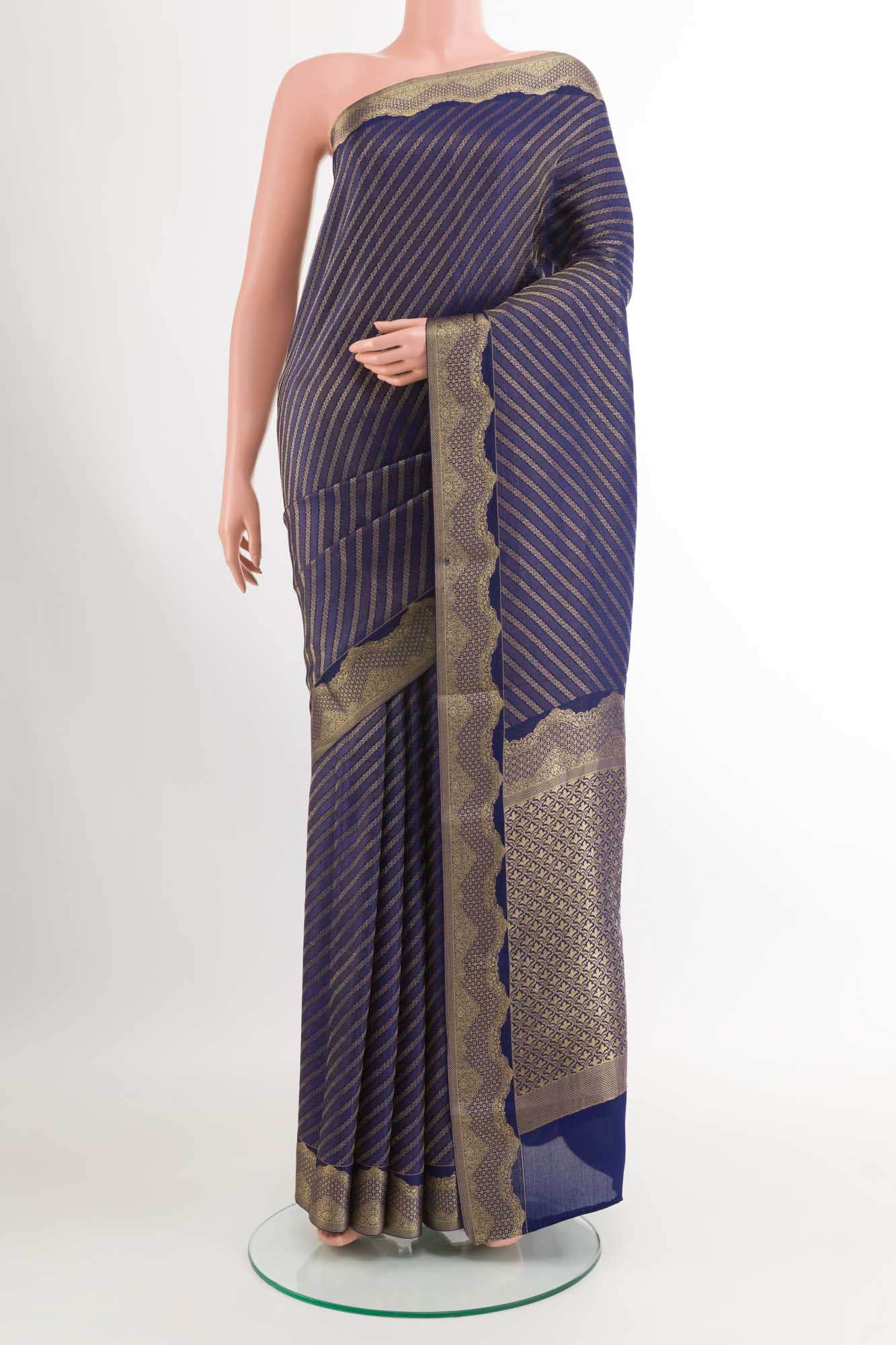 Blue Crepe Saree