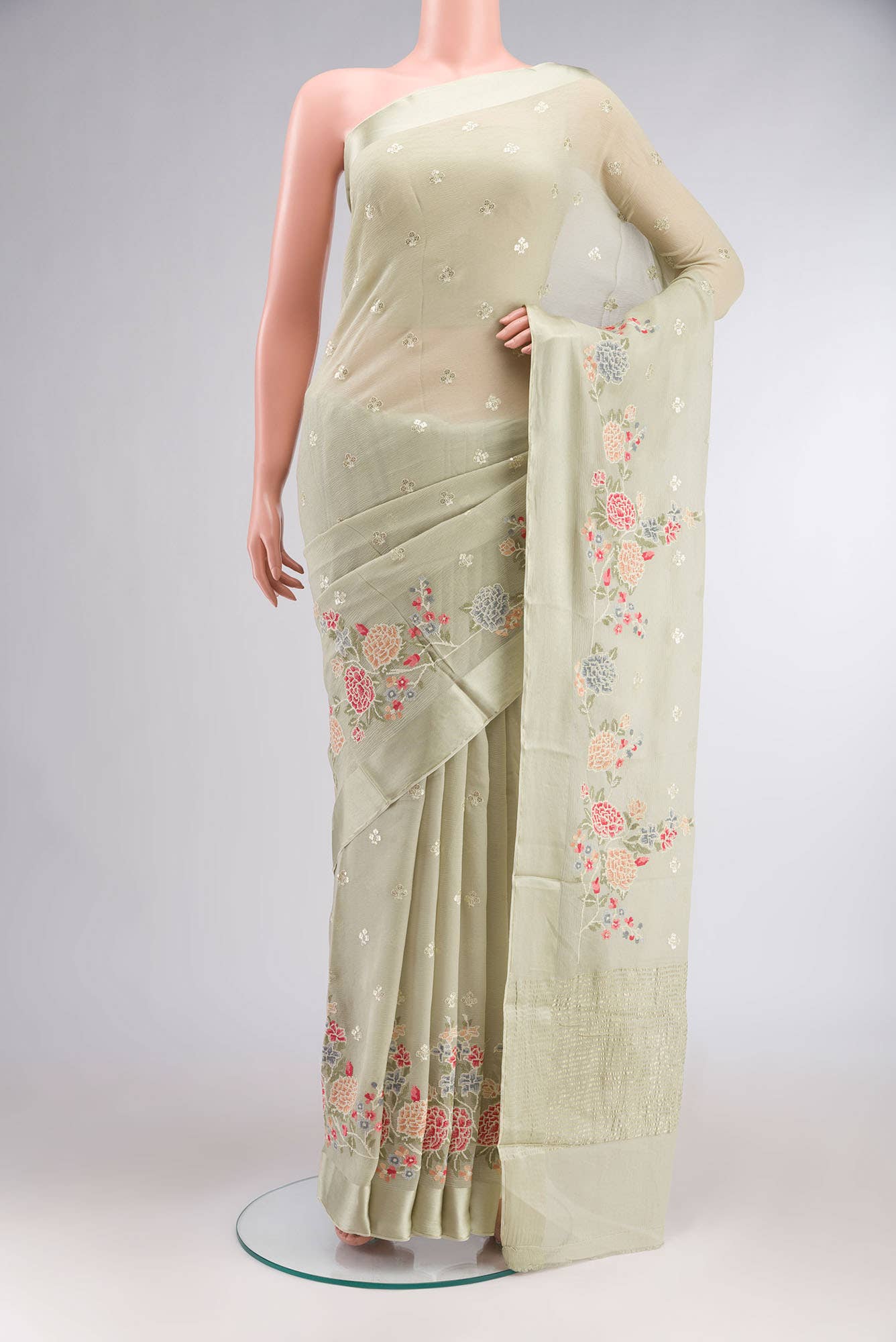 Sage Green Mysore Chiffon Saree