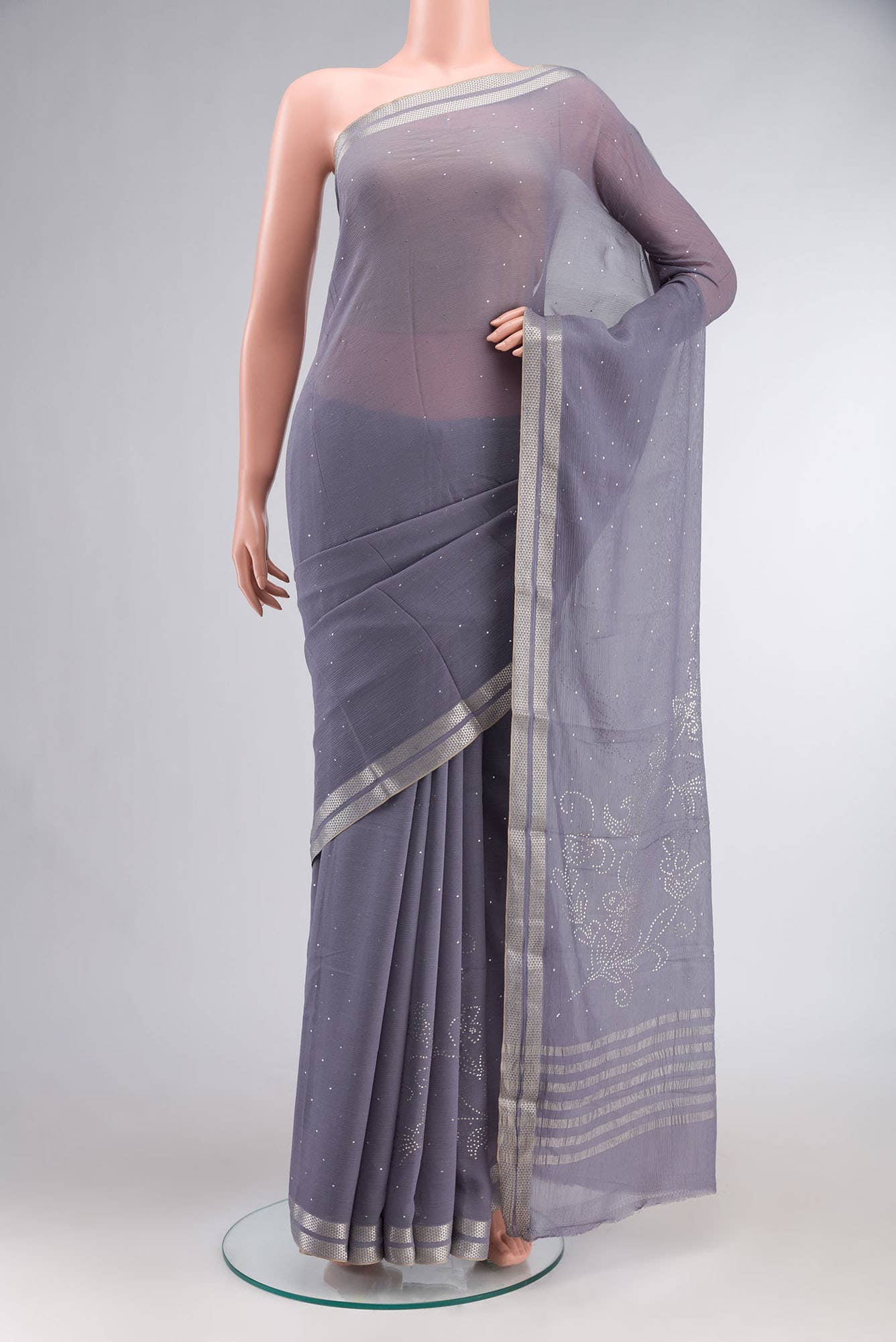 Grey Mysore Chiffon Saree