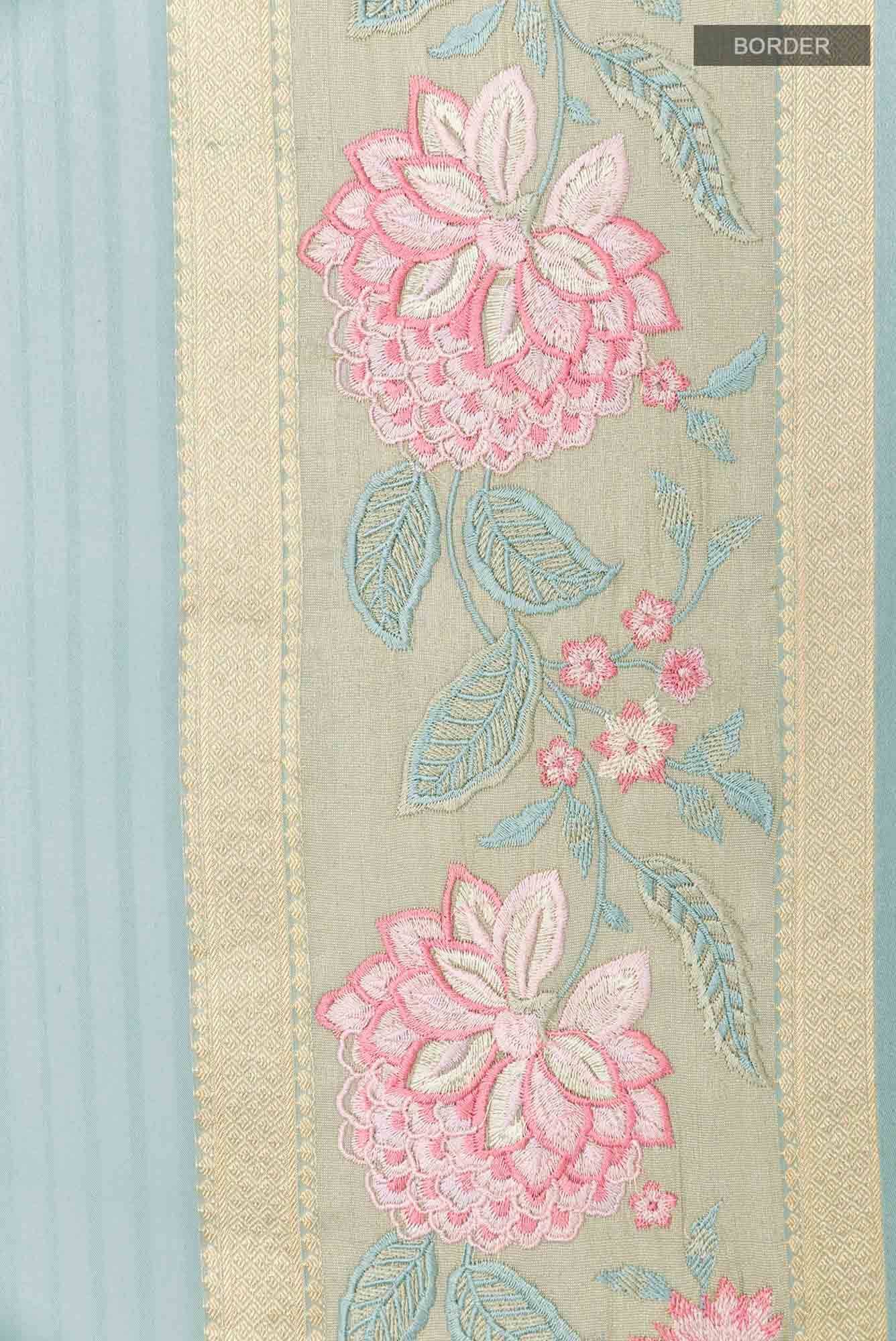 Blue Mysore Georgette Saree