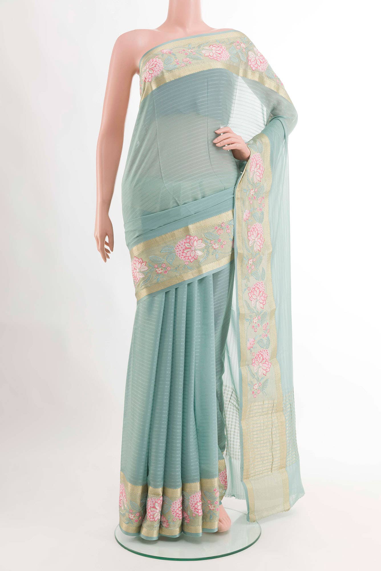 Blue Mysore Georgette Saree