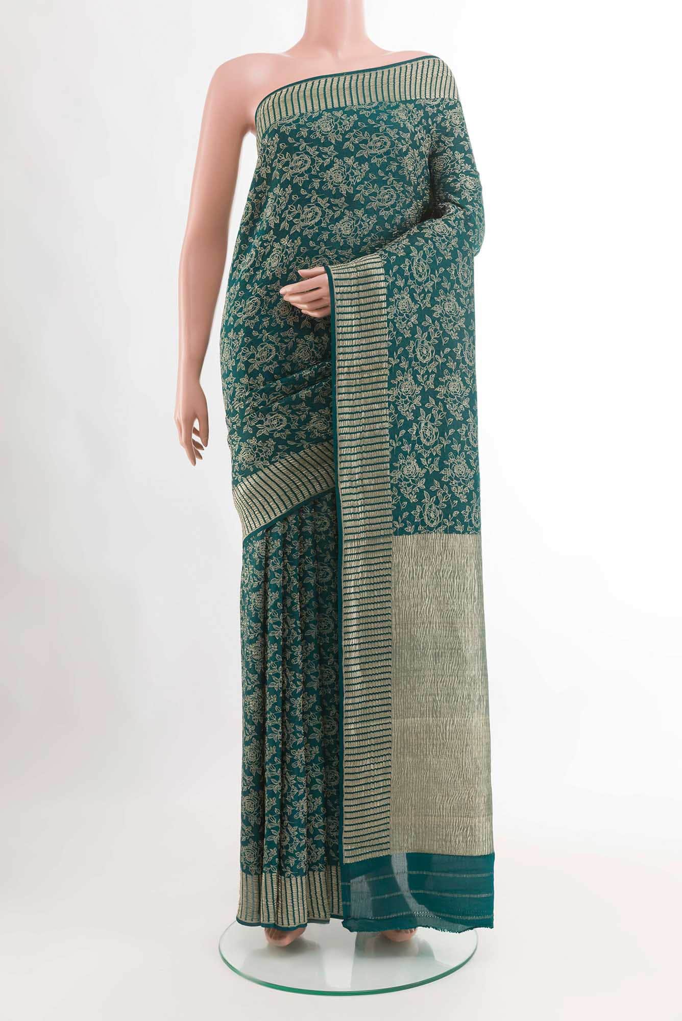 Peacock Blue Mysore Crepe Saree