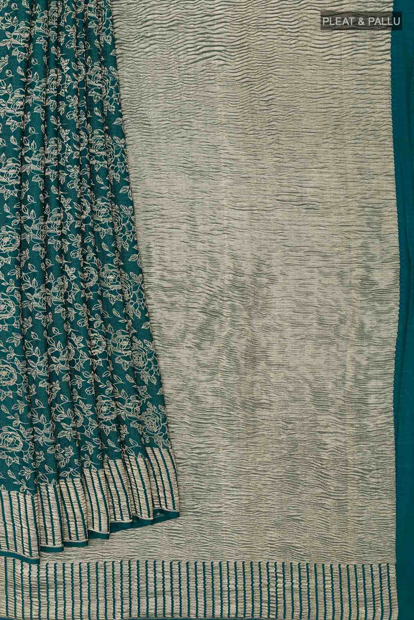 Peacock Blue Mysore Crepe Saree