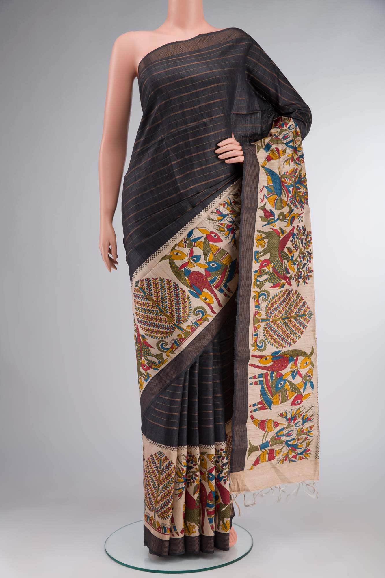 Black Bhagalpuri Tussar Silk Saree
