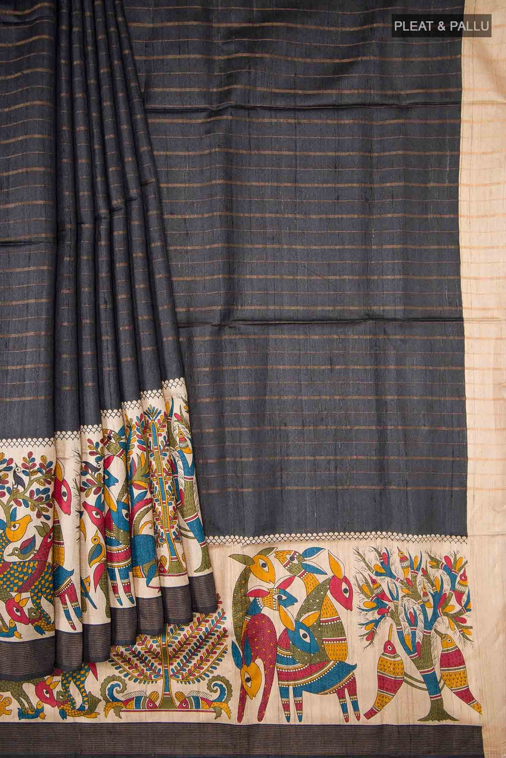 Black Bhagalpuri Tussar Silk Saree