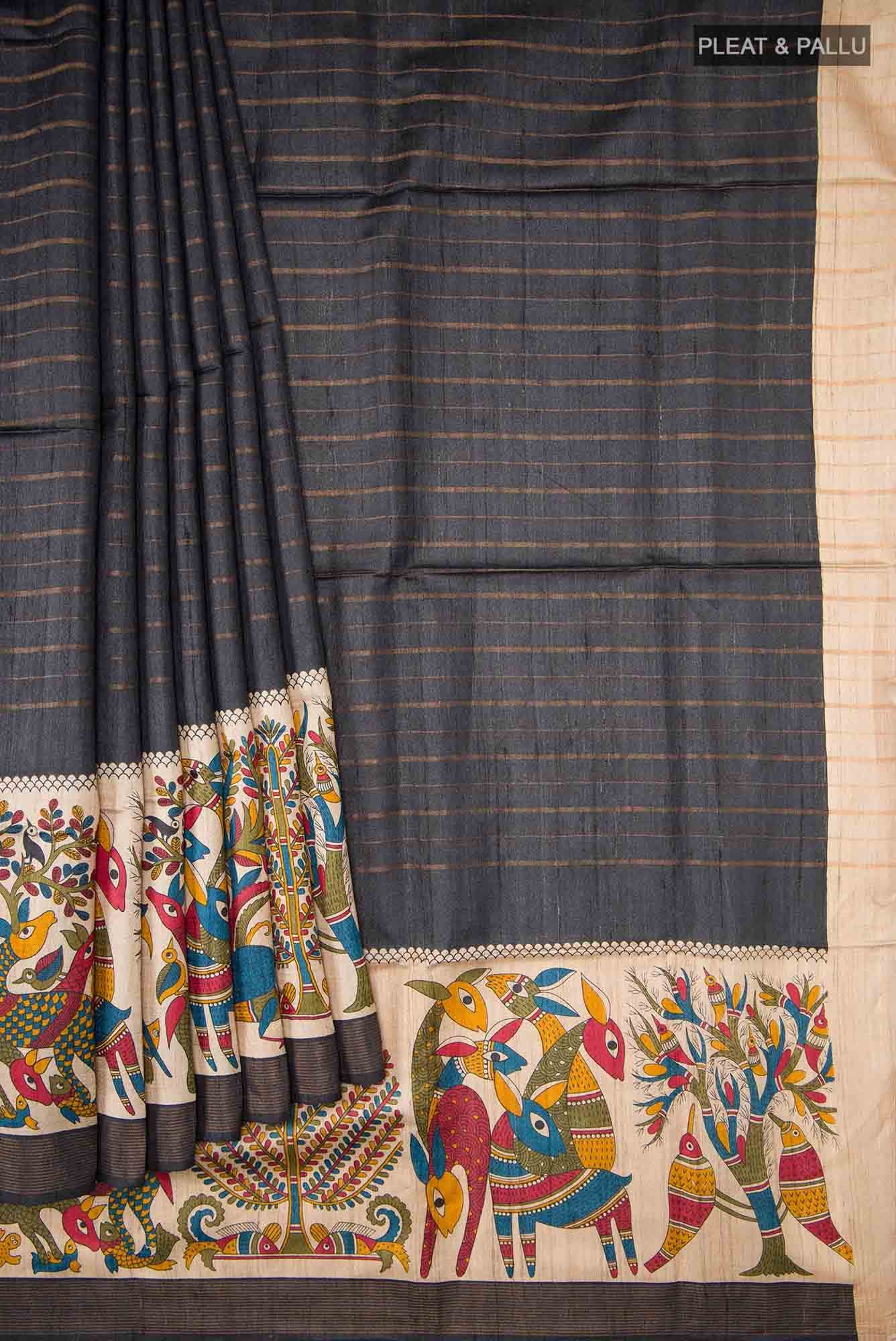 Black Bhagalpuri Tussar Silk Saree