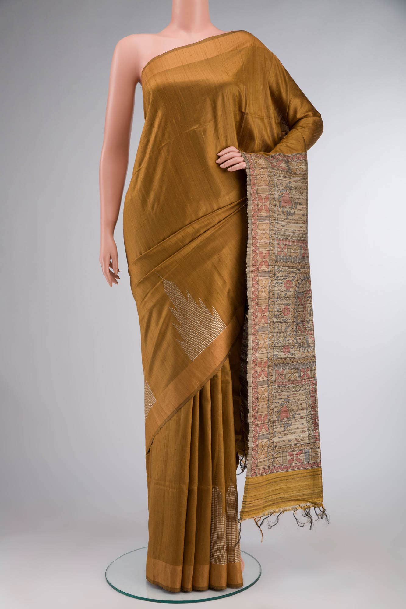Mustard Bhagalpuri Tussar Silk Saree