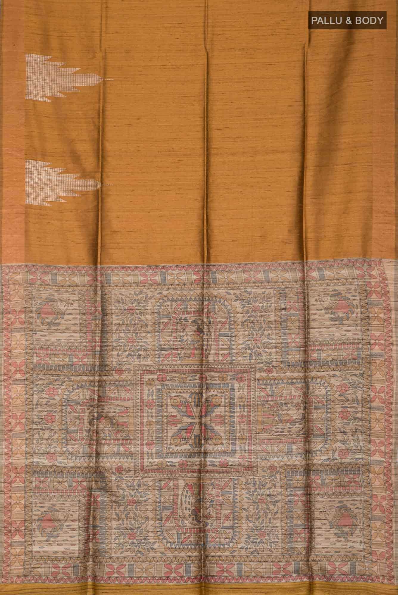 Mustard Bhagalpuri Tussar Silk Saree