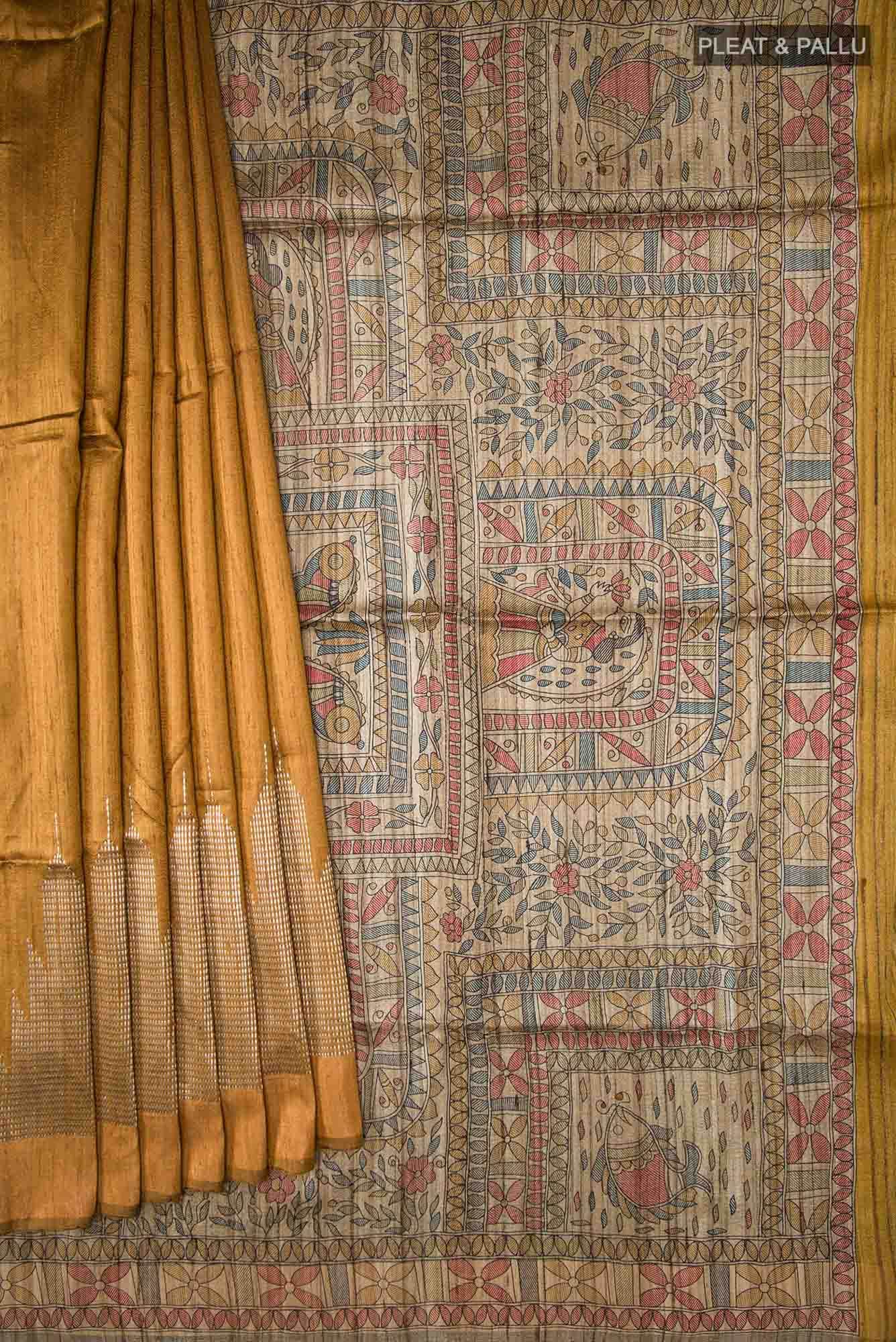 Mustard Bhagalpuri Tussar Silk Saree