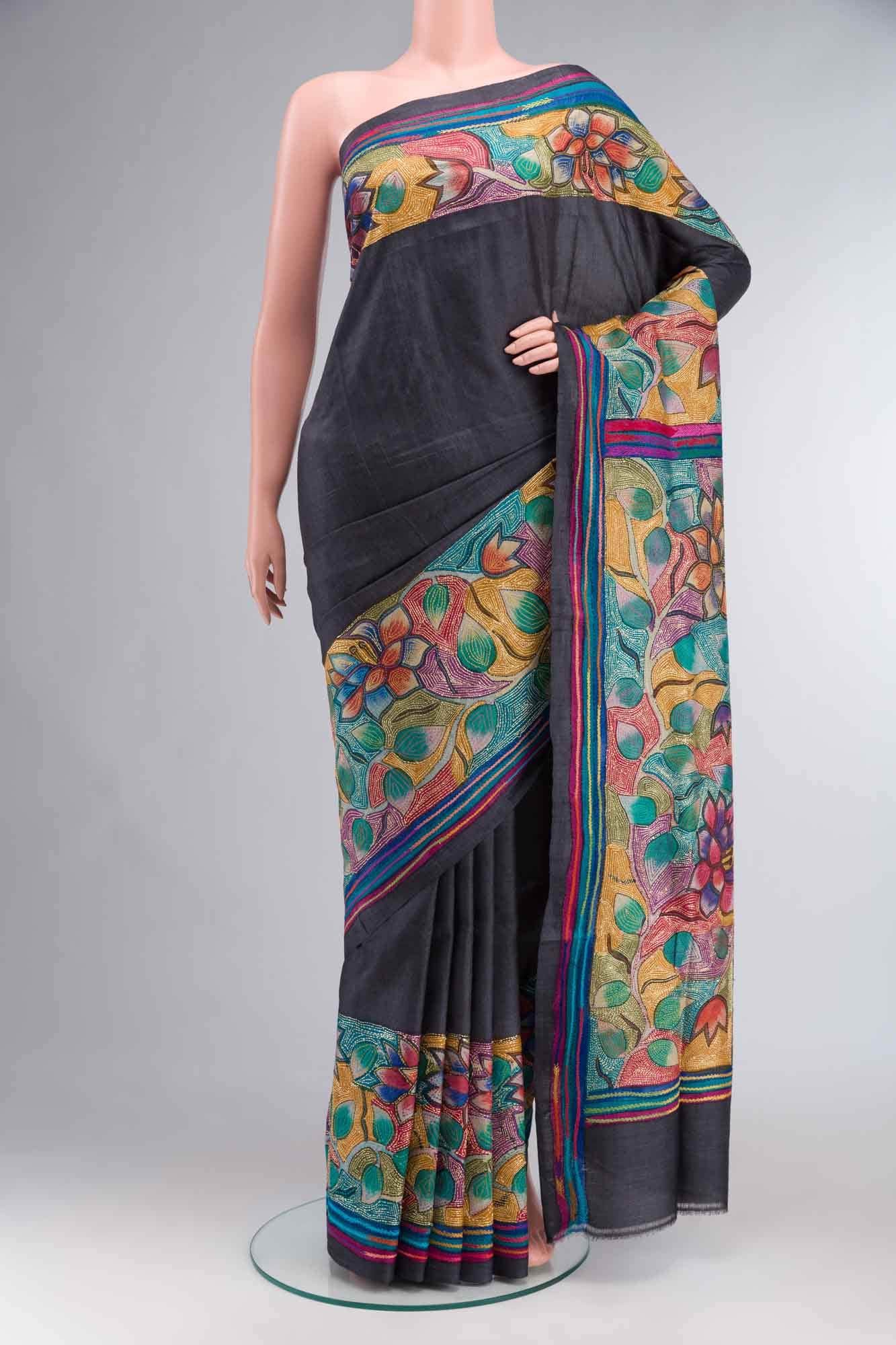 Black Bhagalpuri Tussar Silk Saree