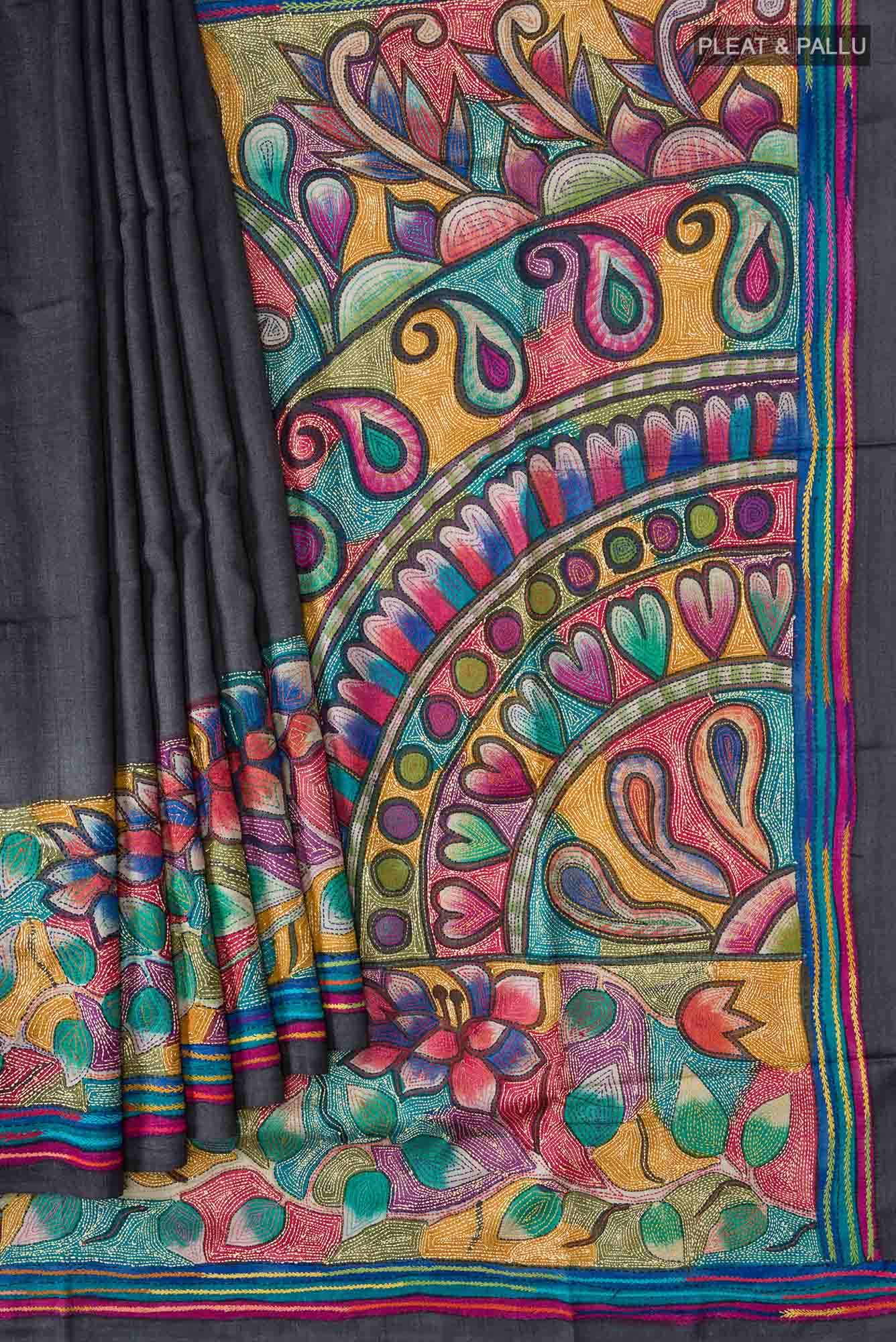 Black Bhagalpuri Tussar Silk Saree