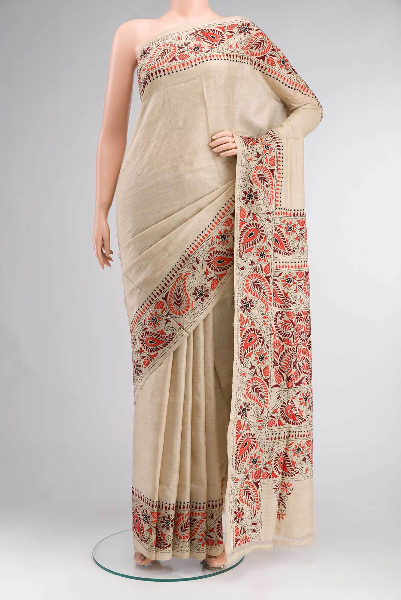 Beige Bhagalpuri Tussar Silk Saree