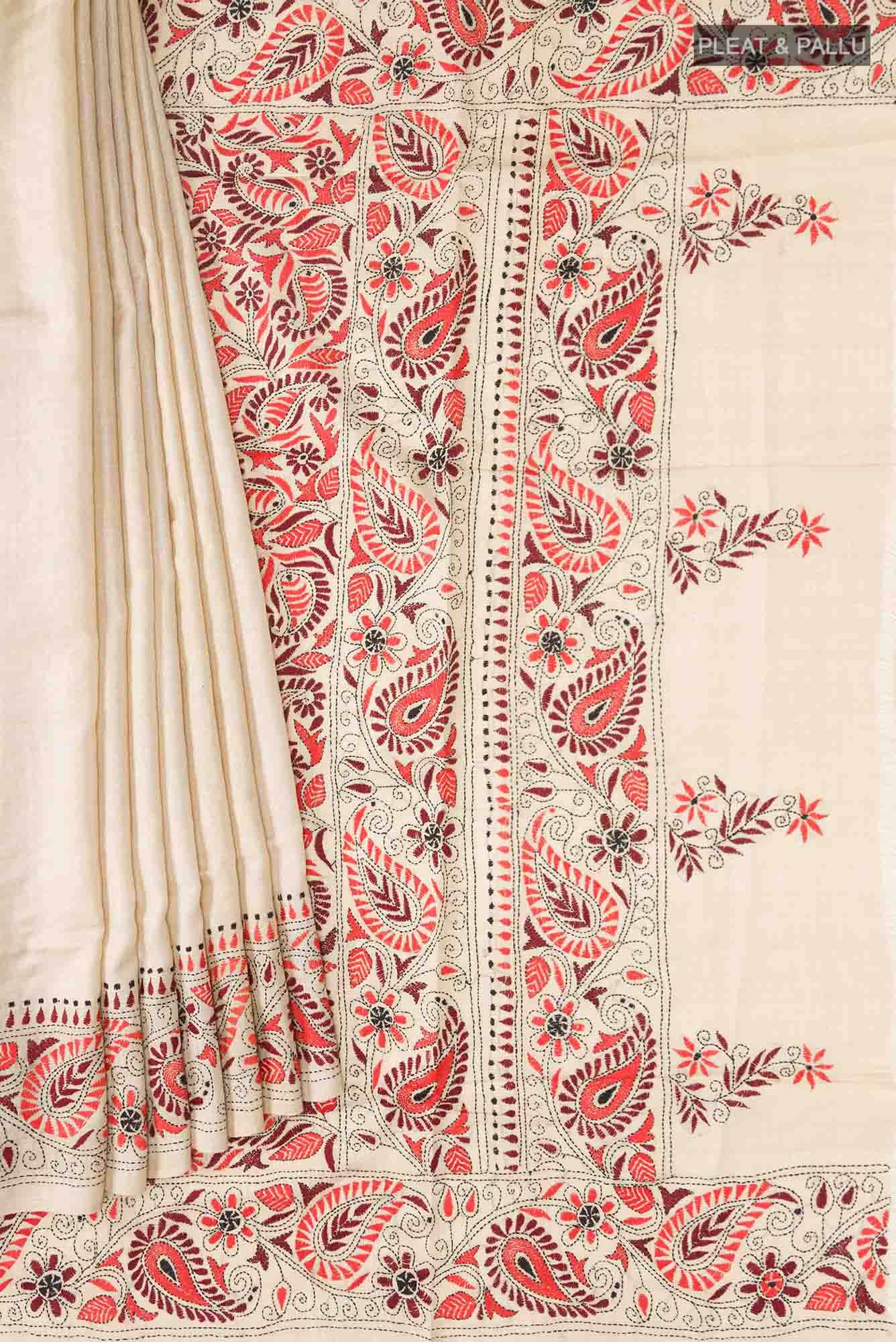 Beige Bhagalpuri Tussar Silk Saree