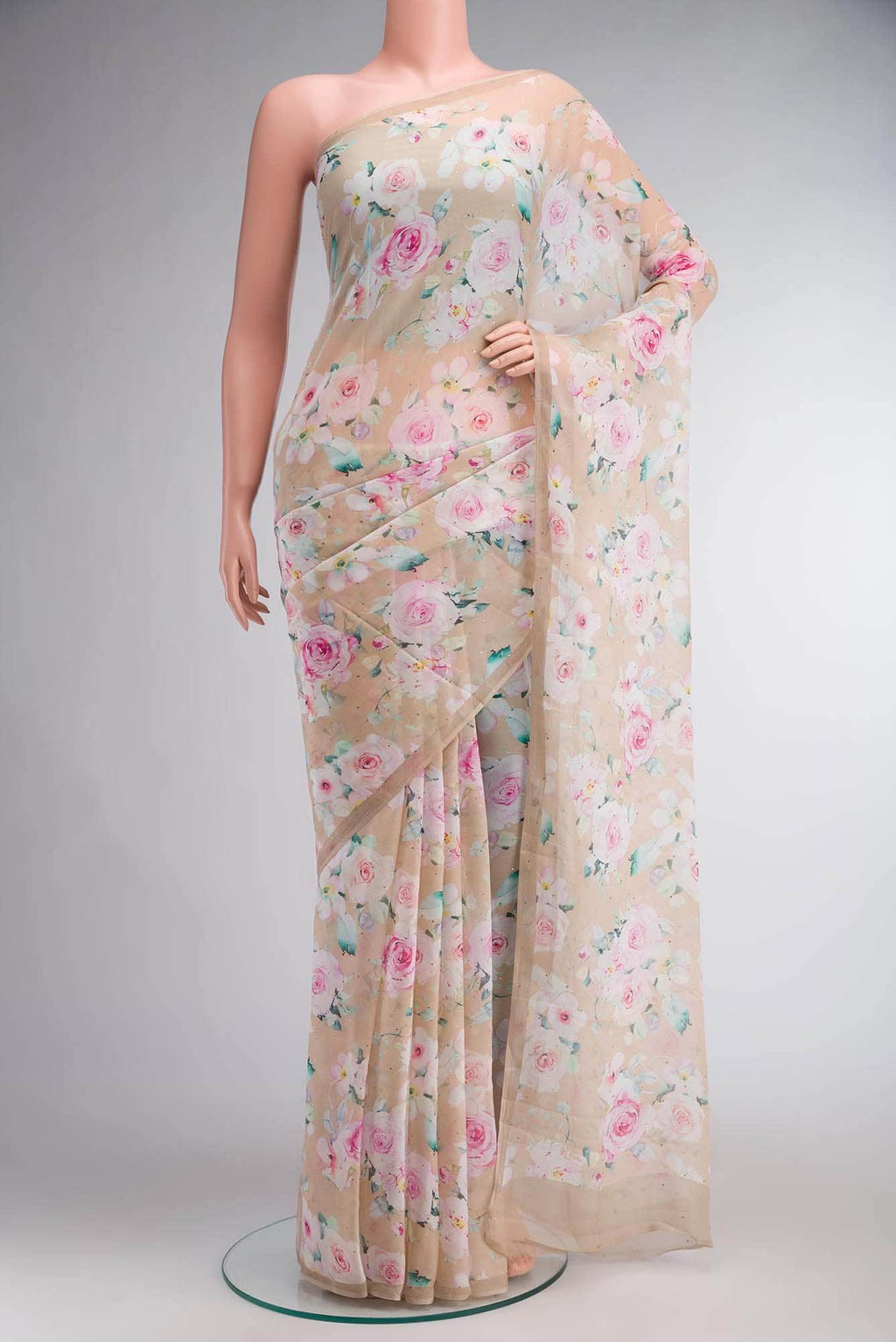 Beige Mysore Chiffon Saree