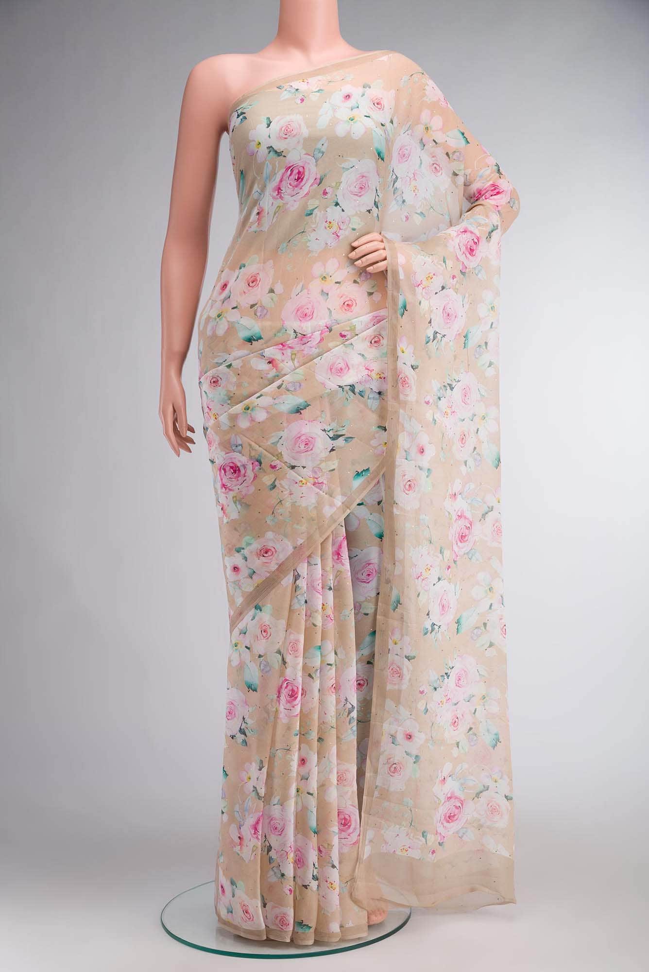 Beige Mysore Chiffon Saree