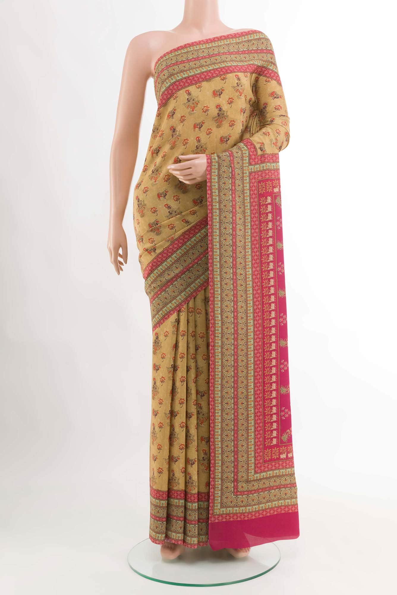 Beige Mysore Crepe Saree