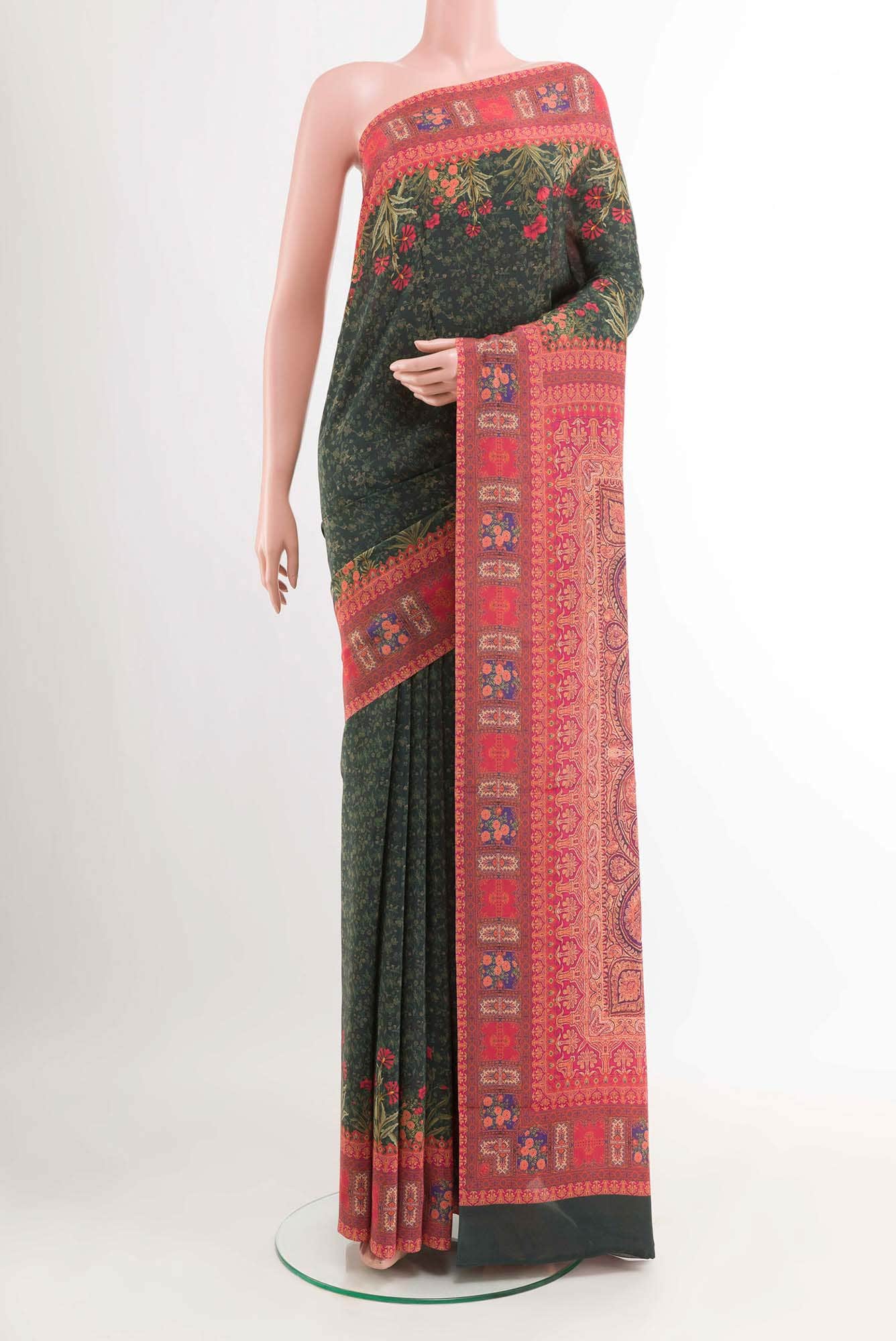 Green Crepe Saree