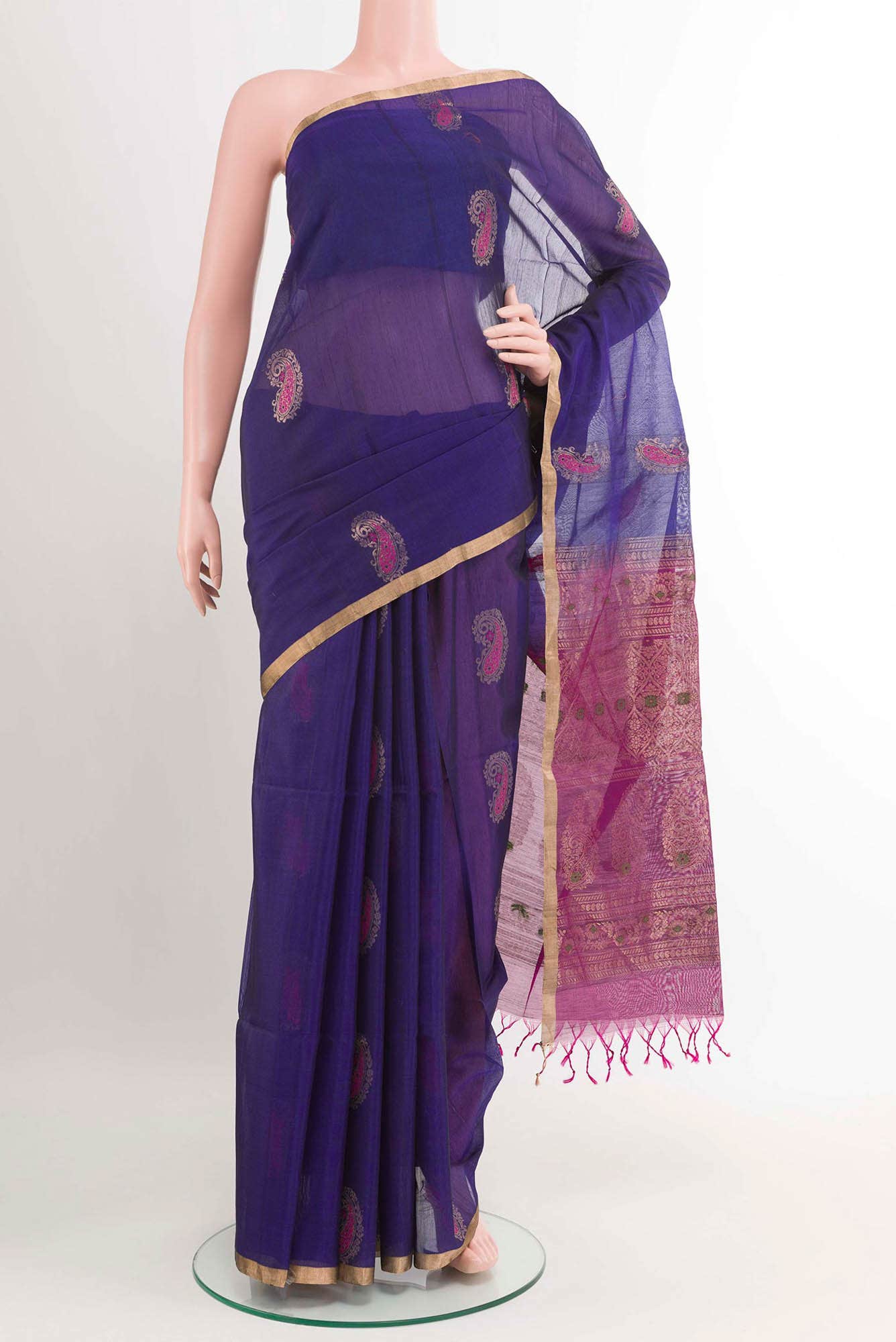 Blue Blended Kora Cotton Saree