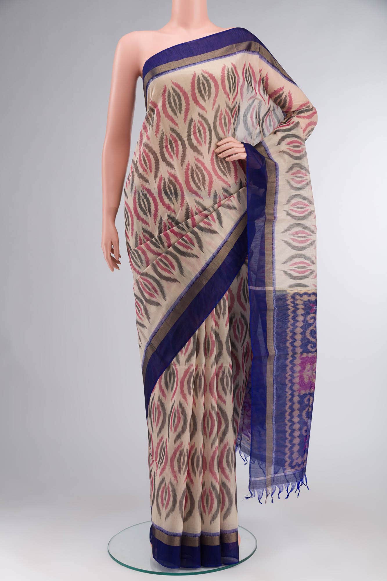 Beige Silk Cotton Saree