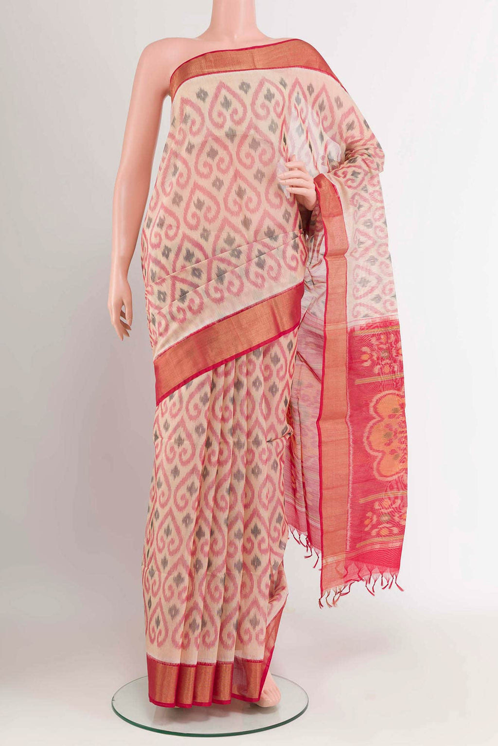 Beige Blended Kora Cotton Saree