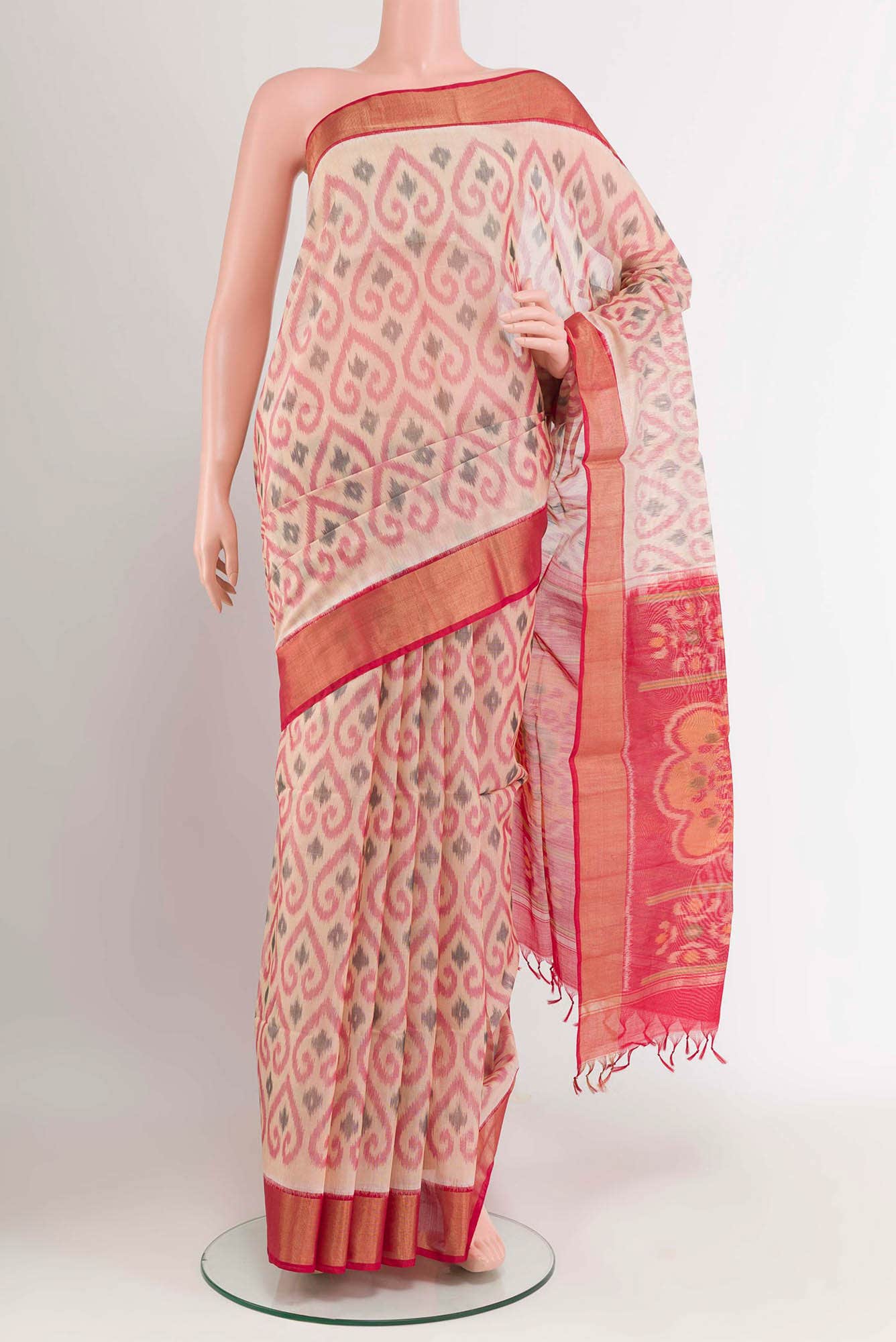 Beige Blended Kora Cotton Saree