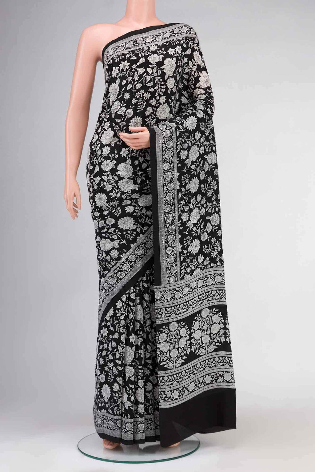 Black Mysore Crepe Saree
