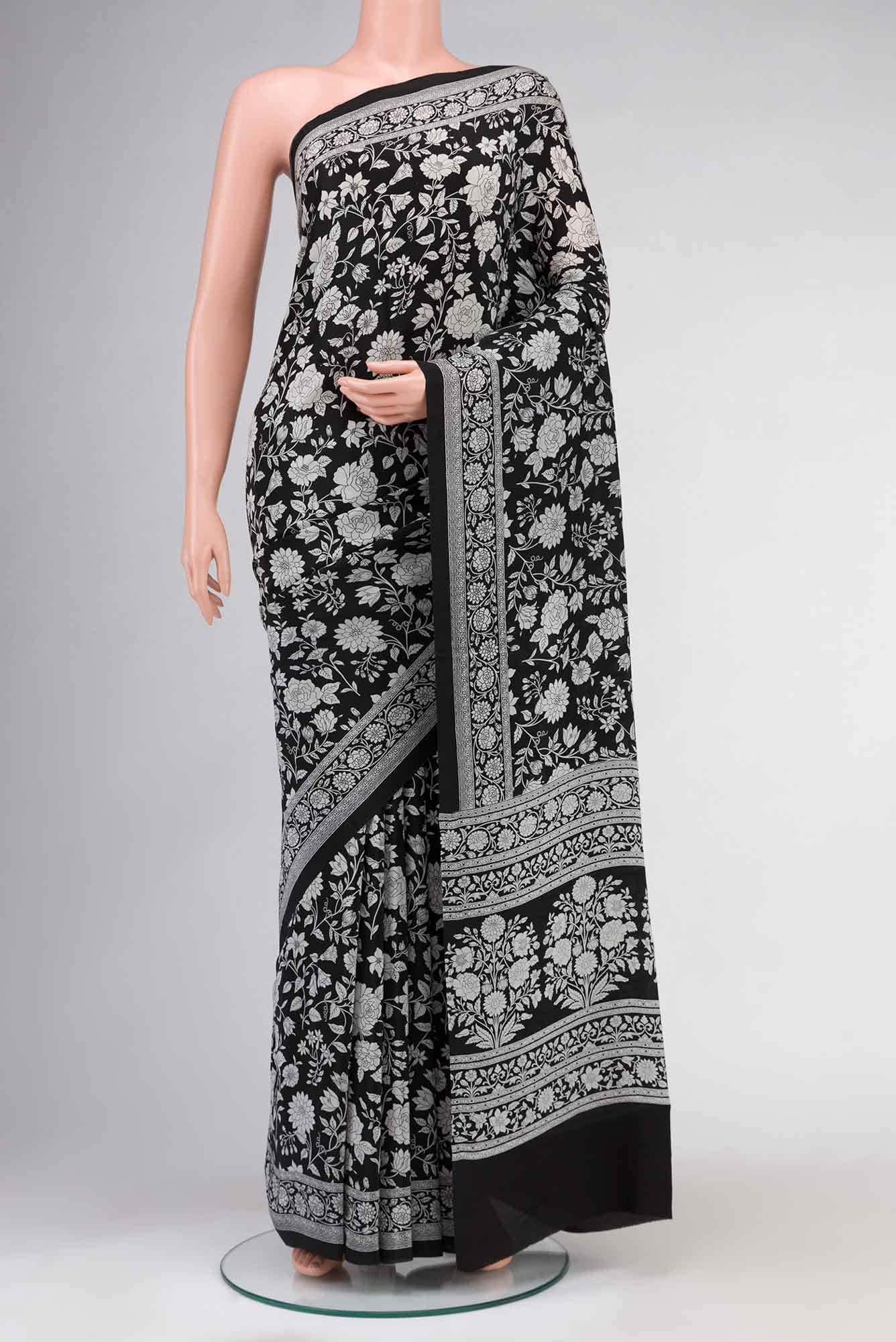 Black Mysore Crepe Saree