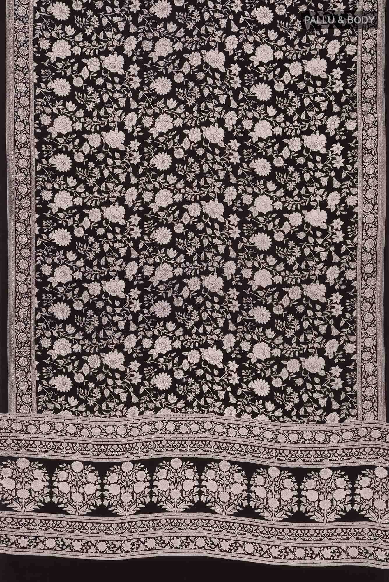 Black Mysore Crepe Saree