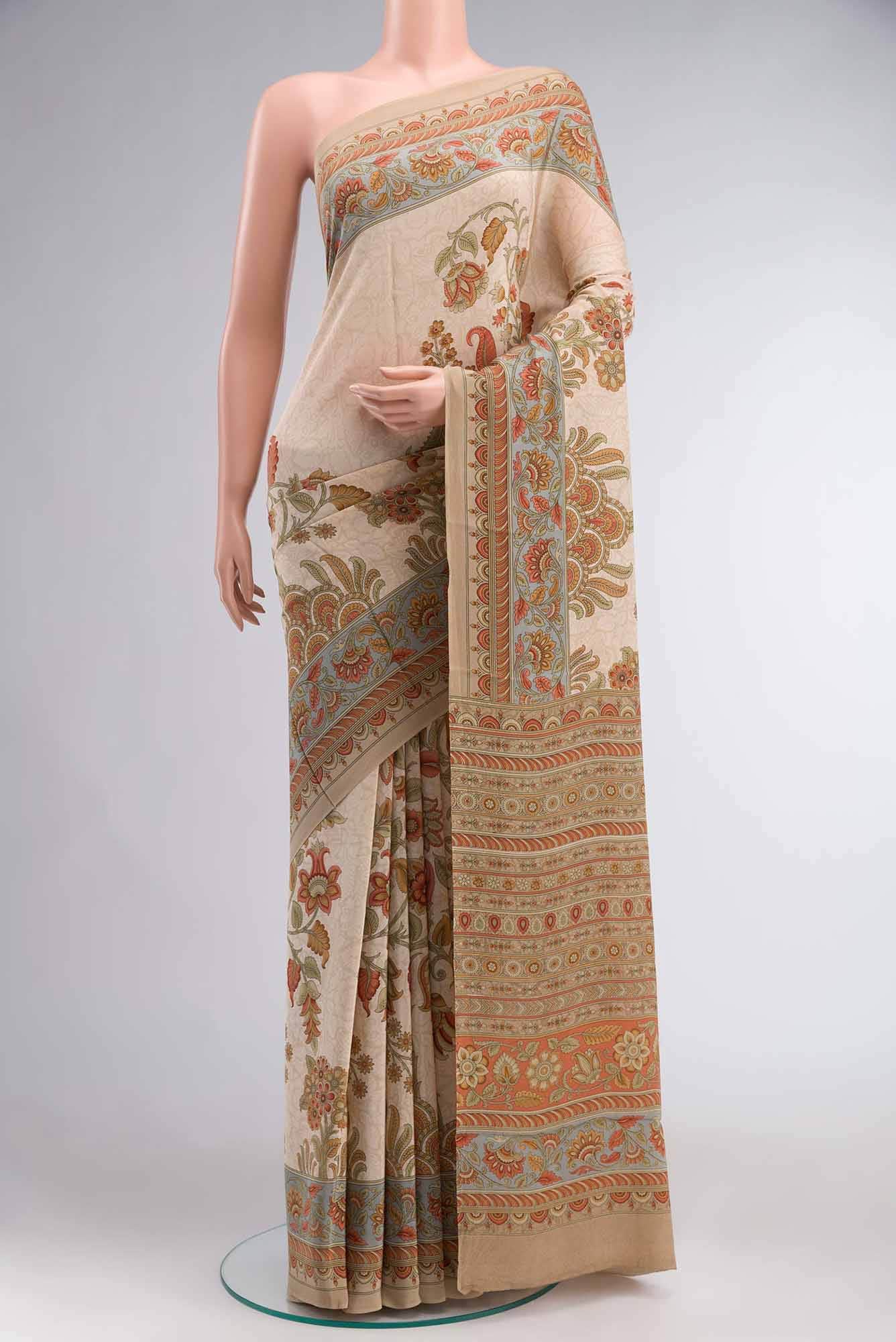 Beige Crepe Saree