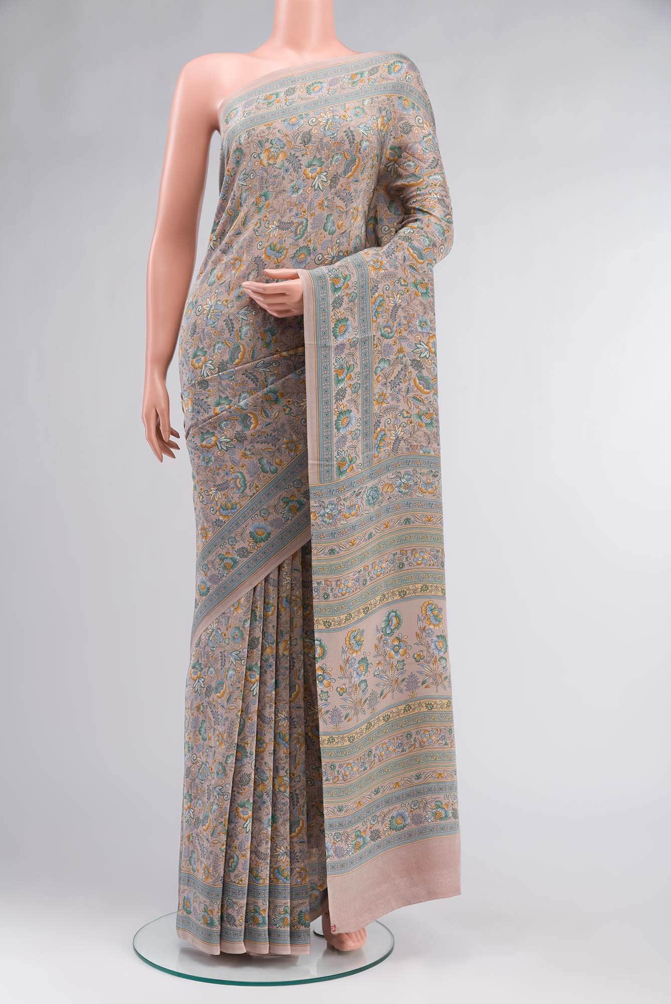 Grey Mysore Crepe Saree