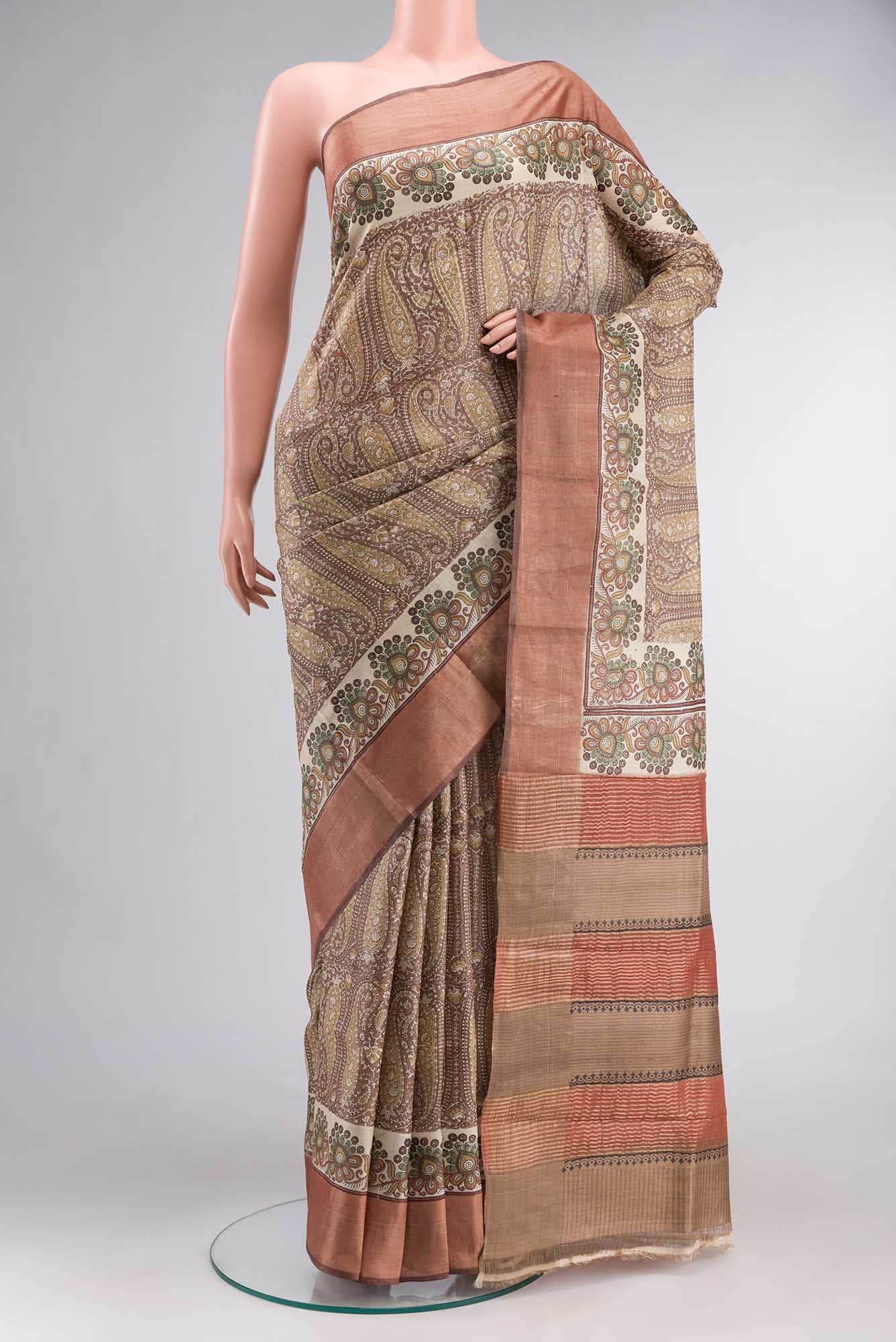 Brown Bhagalpuri Tussar Silk Saree