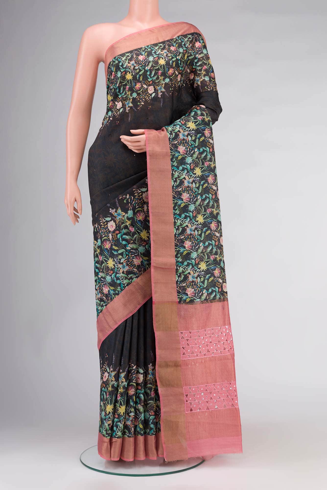 Black Bhagalpuri Tussar Silk Saree