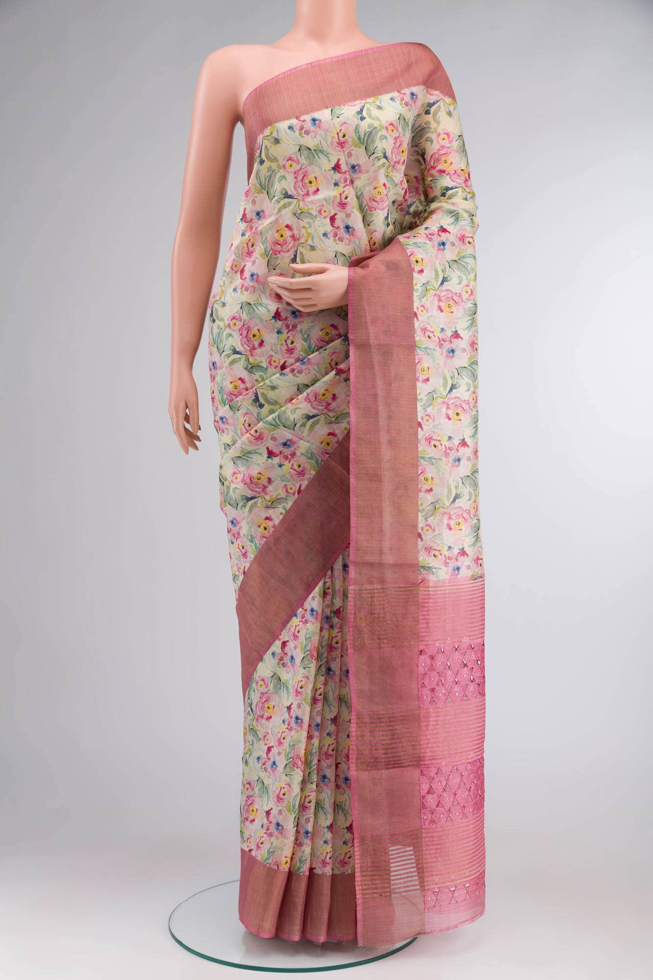 Beige Bhagalpuri Tussar Silk Saree